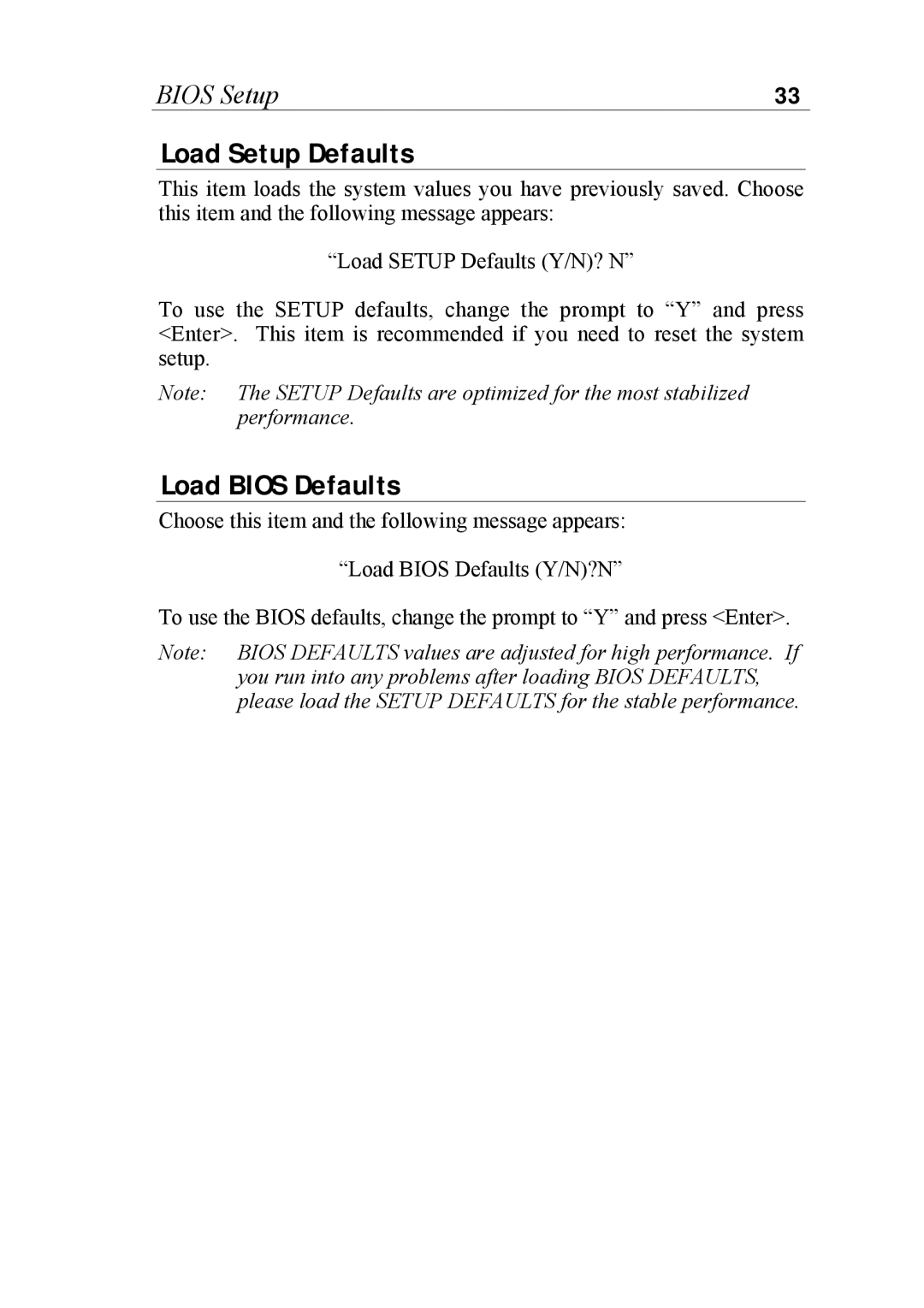 SOYO SOYOTM manual Load Setup Defaults, Load Bios Defaults 