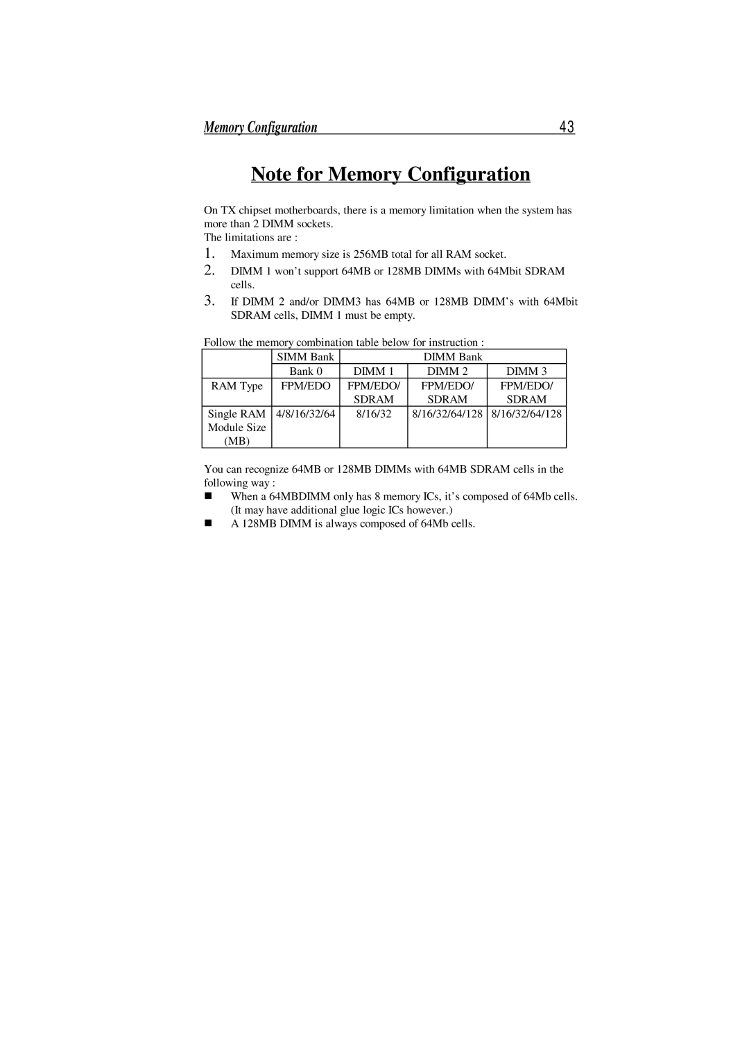 SOYO SOYOTM manual Memory Configuration 