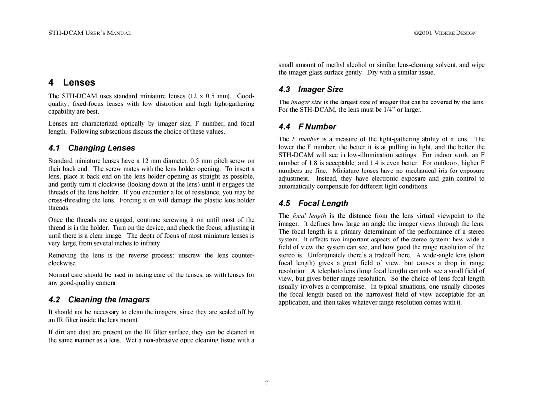 SOYO STH-DCAM user manual Lenses 