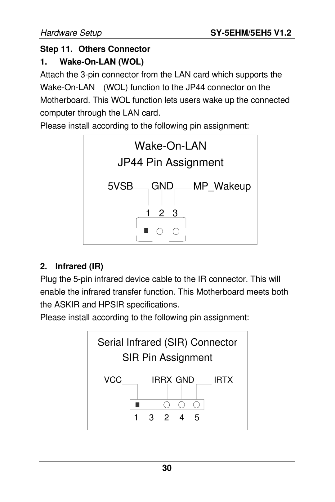 SOYO 5EHM V1.2, SY-5EH5 manual Others Connector Wake-On-LAN WOL, Infrared IR 