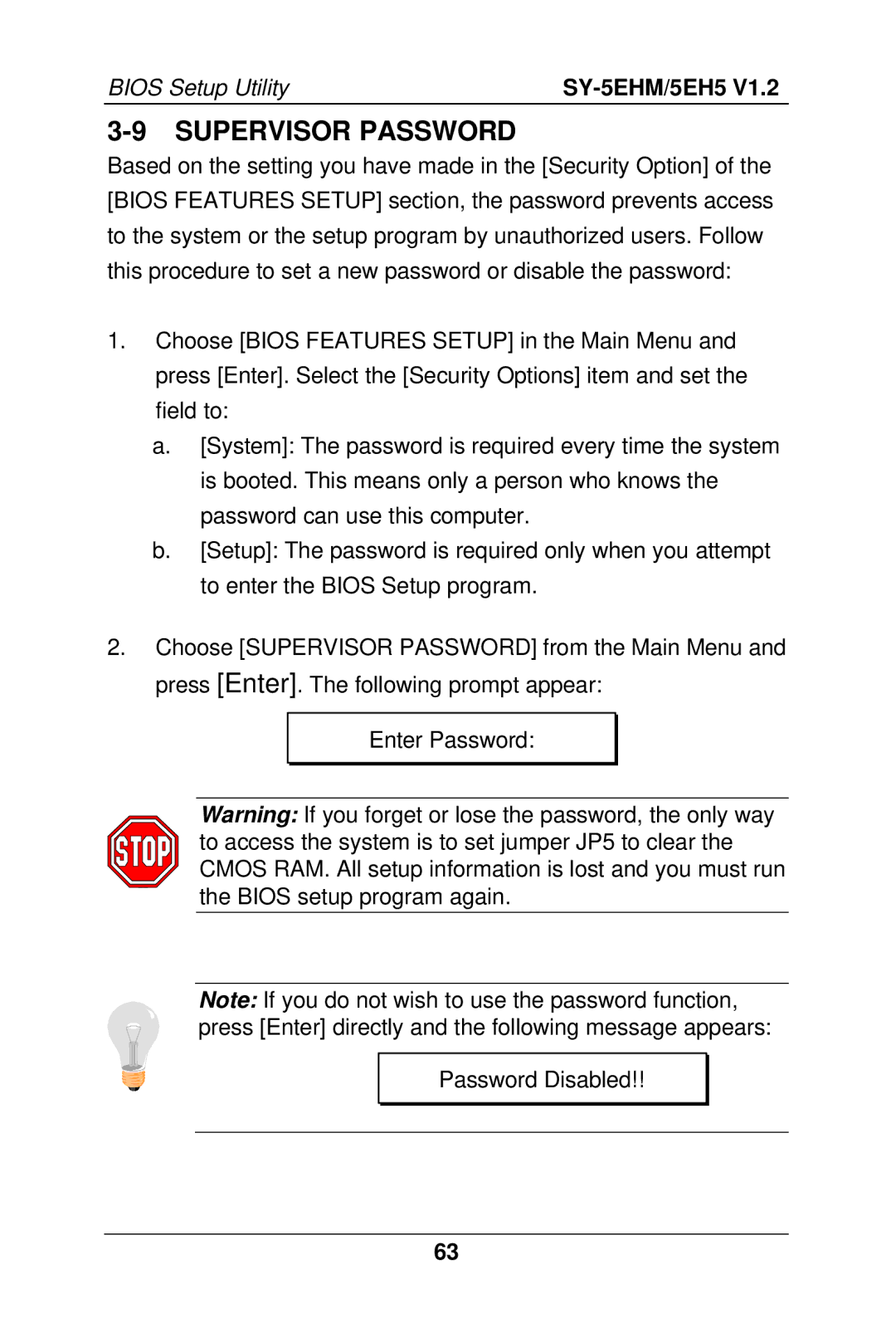 SOYO SY-5EH5, 5EHM V1.2 manual Supervisor Password 