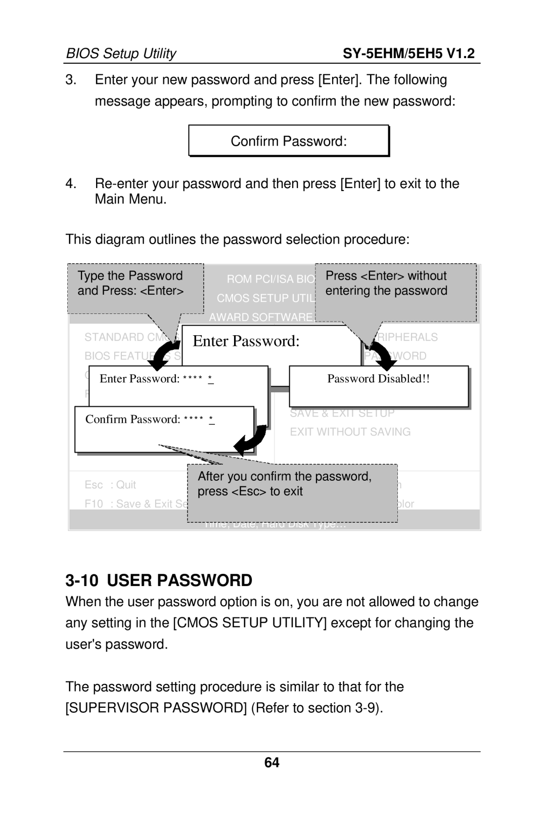 SOYO 5EHM V1.2, SY-5EH5 manual Enter Password, User Password 