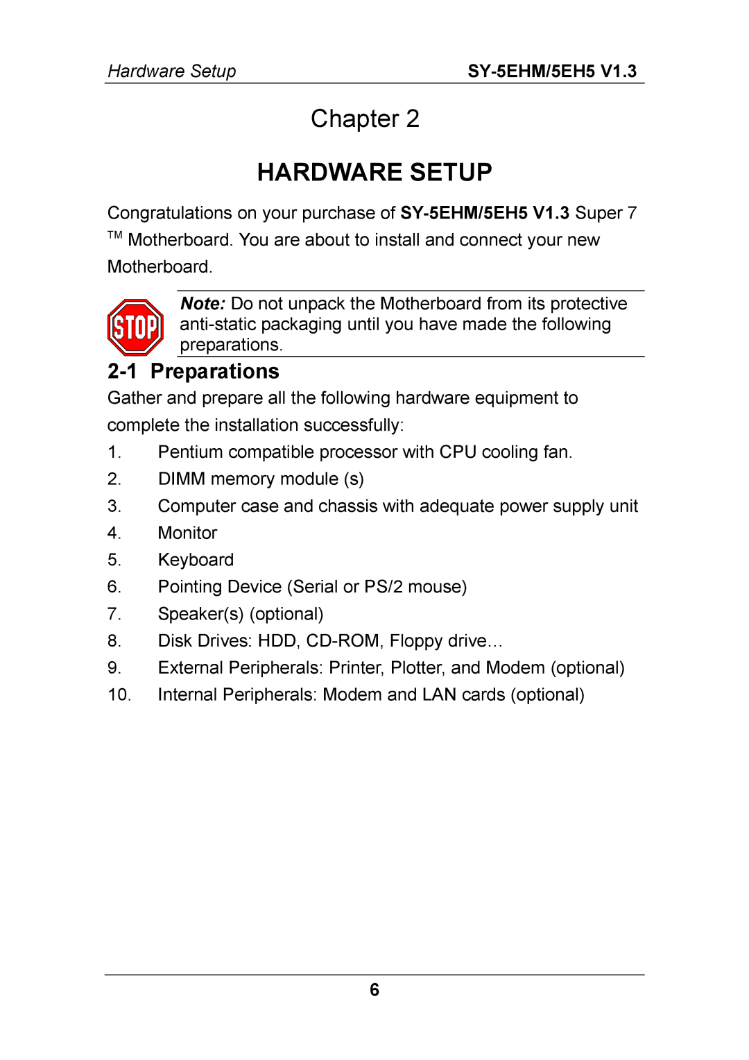 SOYO SY-5EH5, SY-5EHM, ETEQ82C663 PCI, ETEQ82C663 AGP manual Hardware Setup 