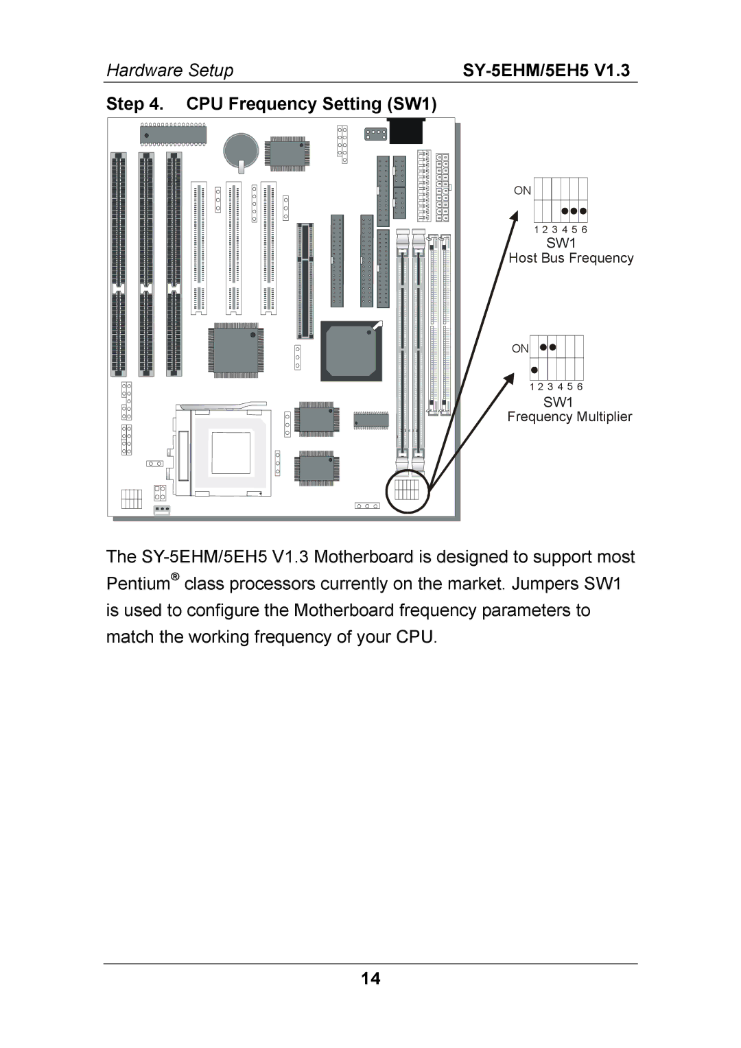 SOYO SY-5EH5, SY-5EHM, ETEQ82C663 PCI, ETEQ82C663 AGP manual CPU Frequency Setting SW1 