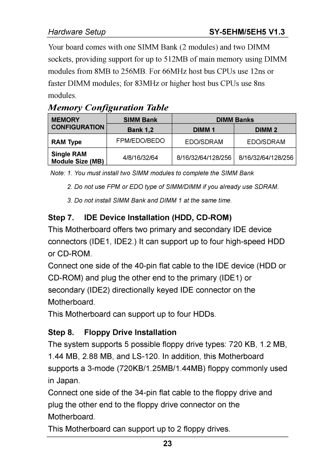 SOYO SY-5EHM, ETEQ82C663 PCI, ETEQ82C663 AGP, SY-5EH5 manual IDE Device Installation HDD, CD-ROM, Floppy Drive Installation 