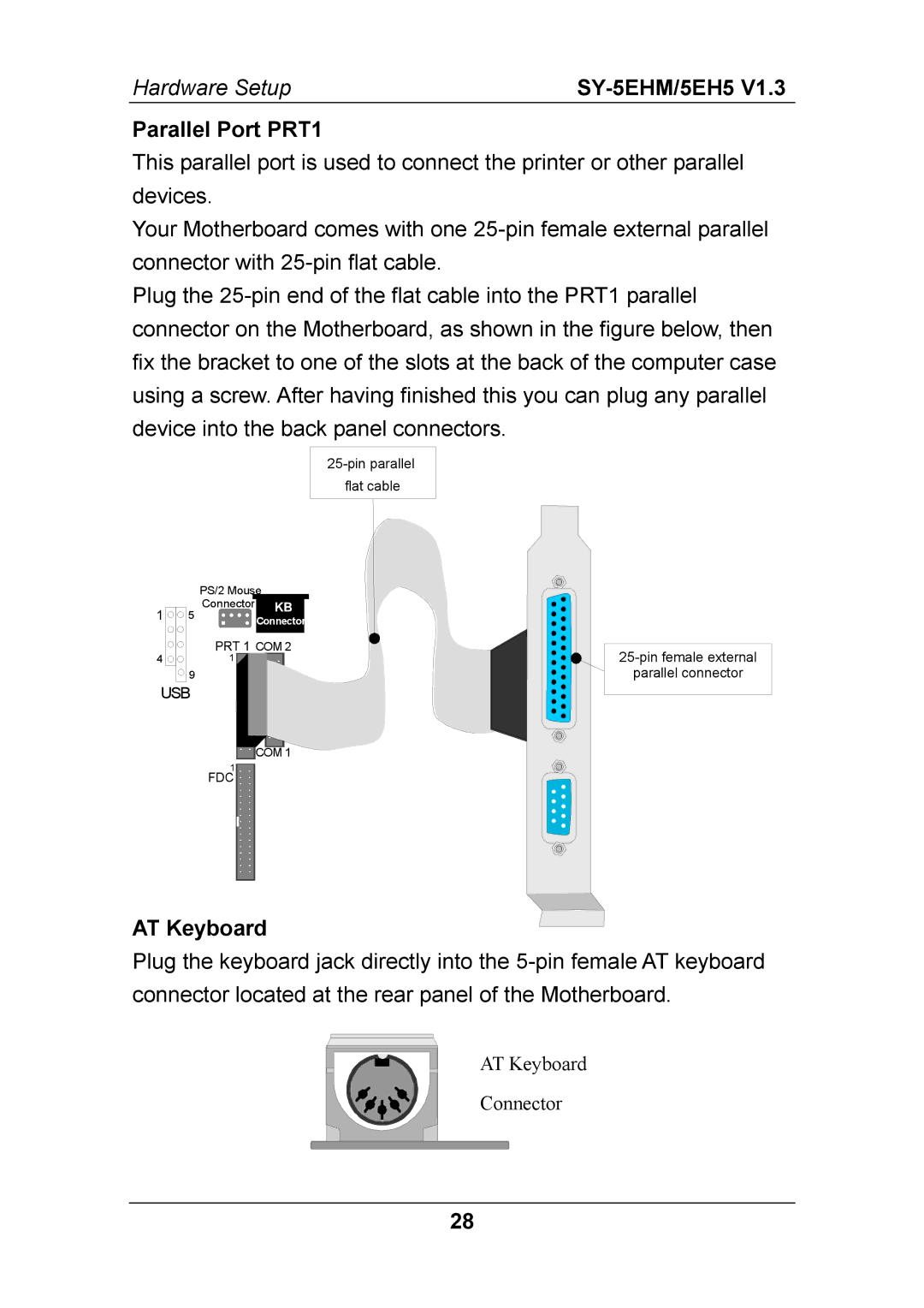 SOYO ETEQ82C663 PCI, SY-5EHM, ETEQ82C663 AGP, SY-5EH5 manual Parallel Port PRT1, AT Keyboard 