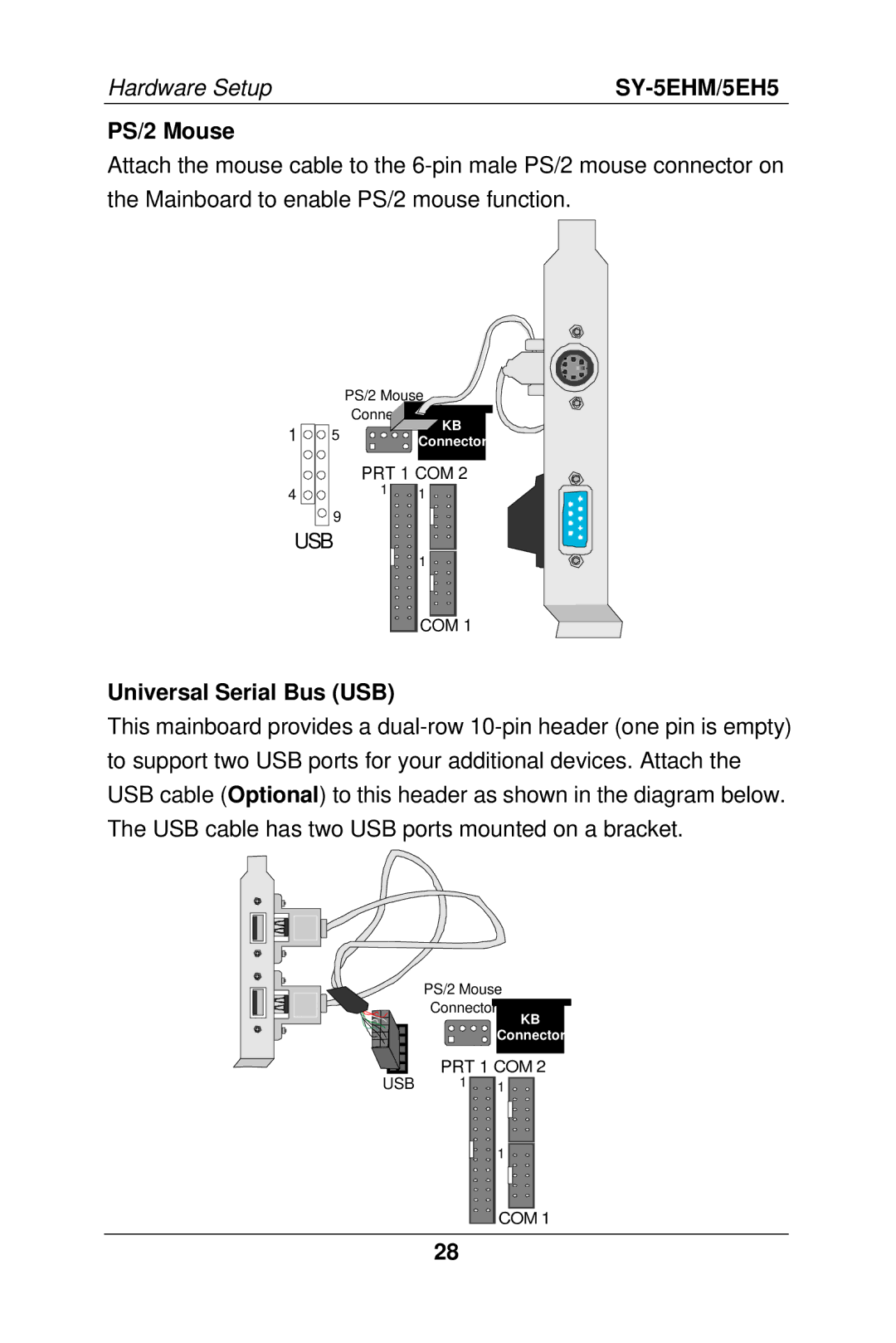 SOYO Super 7 Mainboard, SY-5EHM/5EH5 manual PS/2 Mouse, Universal Serial Bus USB 