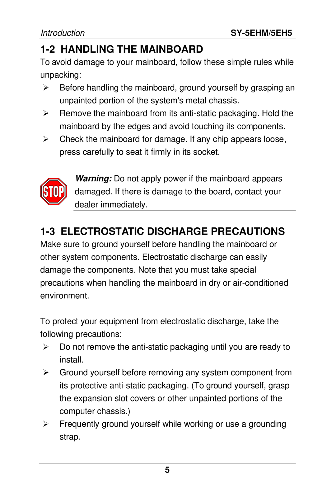 SOYO SY-5EHM/5EH5, Super 7 Mainboard manual Handling the Mainboard, Electrostatic Discharge Precautions 