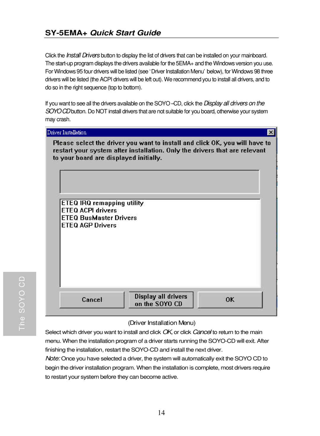 SOYO SY-5EMA+ quick start Driver Installation Menu 