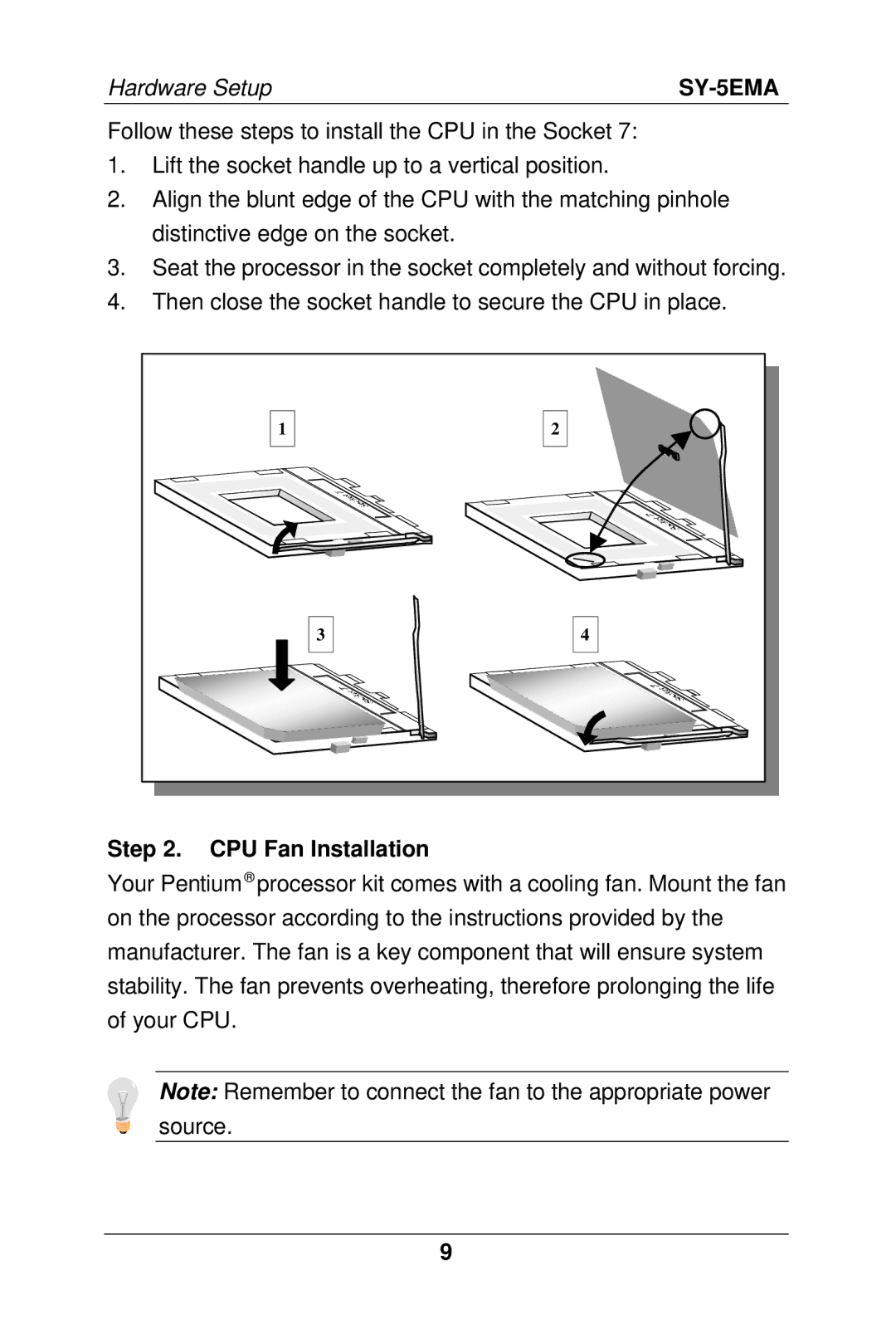 SOYO SY-5EMA manual CPU Fan Installation 