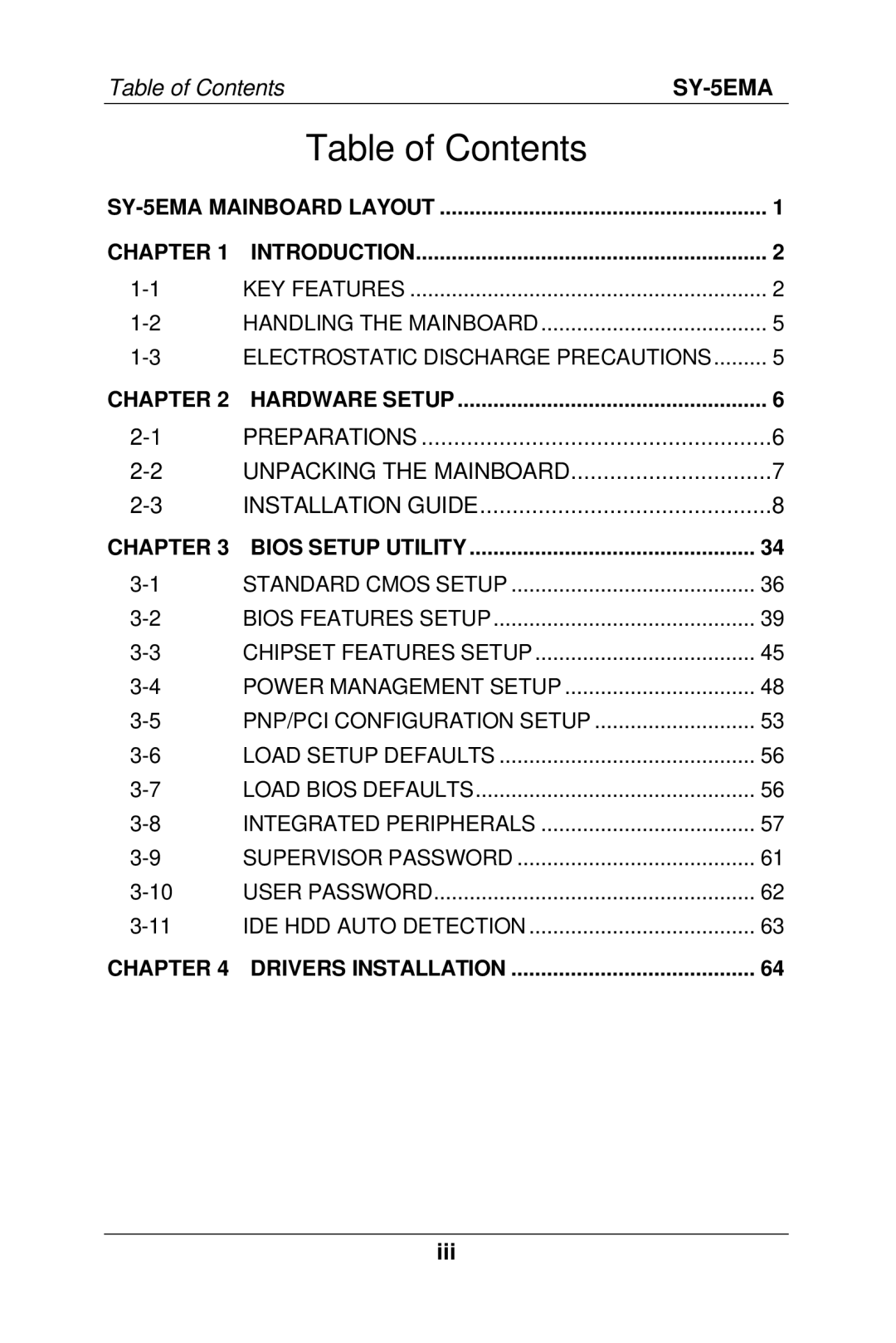 SOYO SY-5EMA manual Table of Contents 