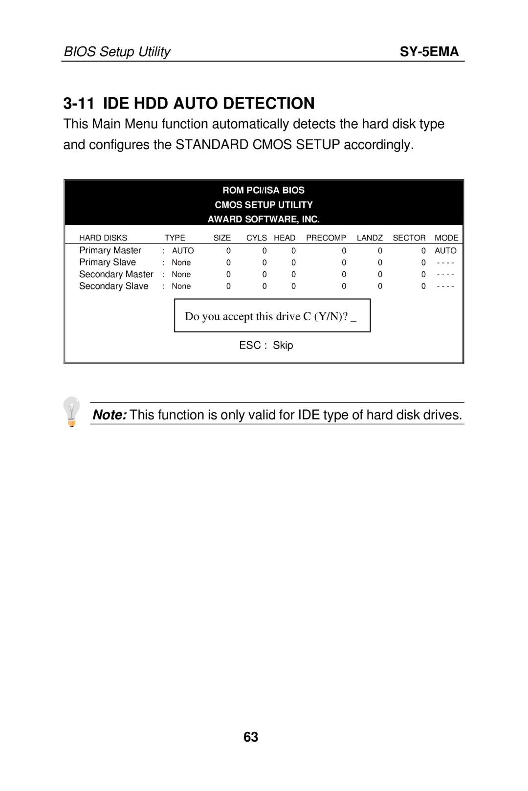 SOYO SY-5EMA manual IDE HDD Auto Detection, ROM PCI/ISA Bios Cmos Setup Utility Award SOFTWARE, INC 