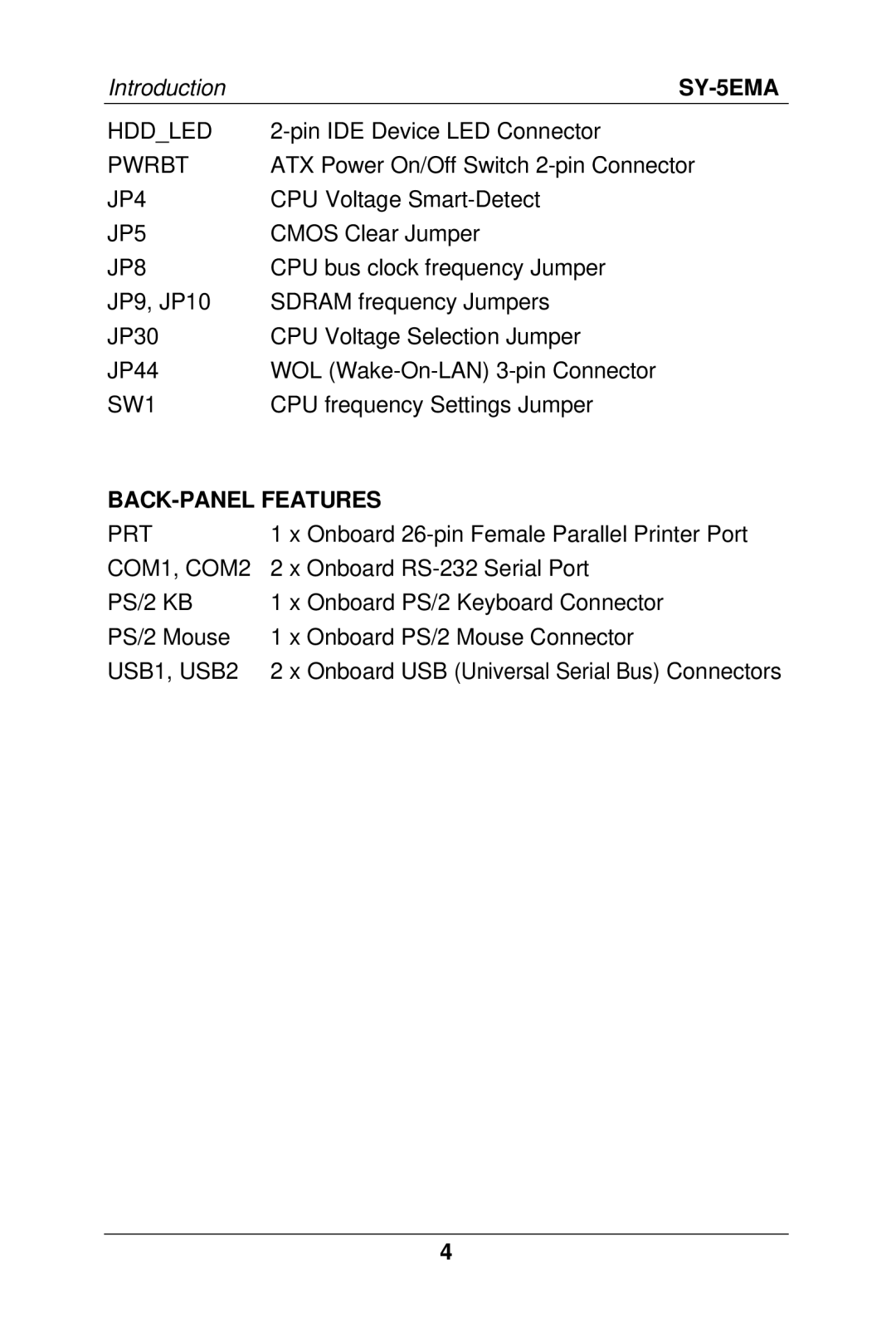 SOYO SY-5EMA manual BACK-PANEL Features 