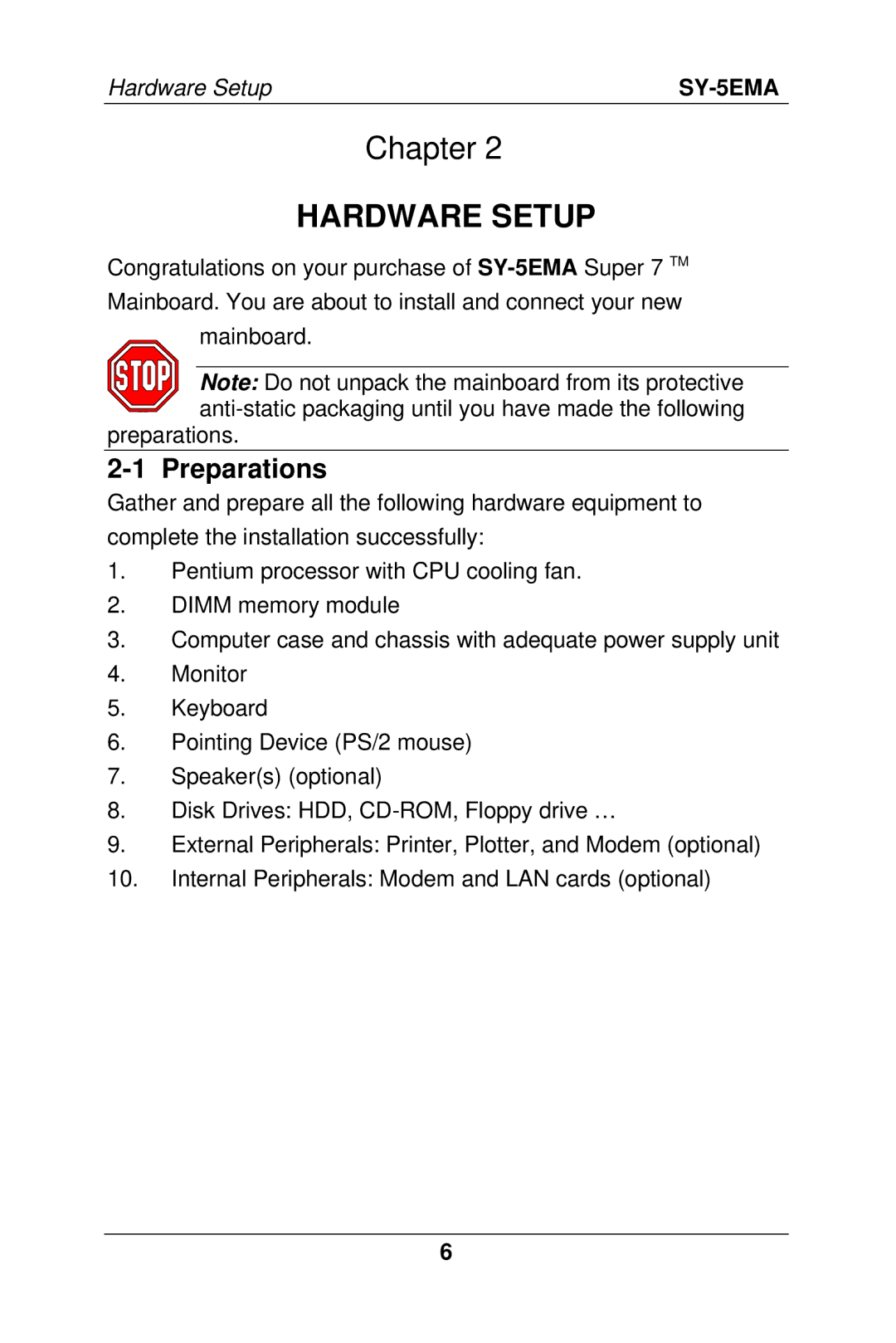 SOYO SY-5EMA manual Hardware Setup 