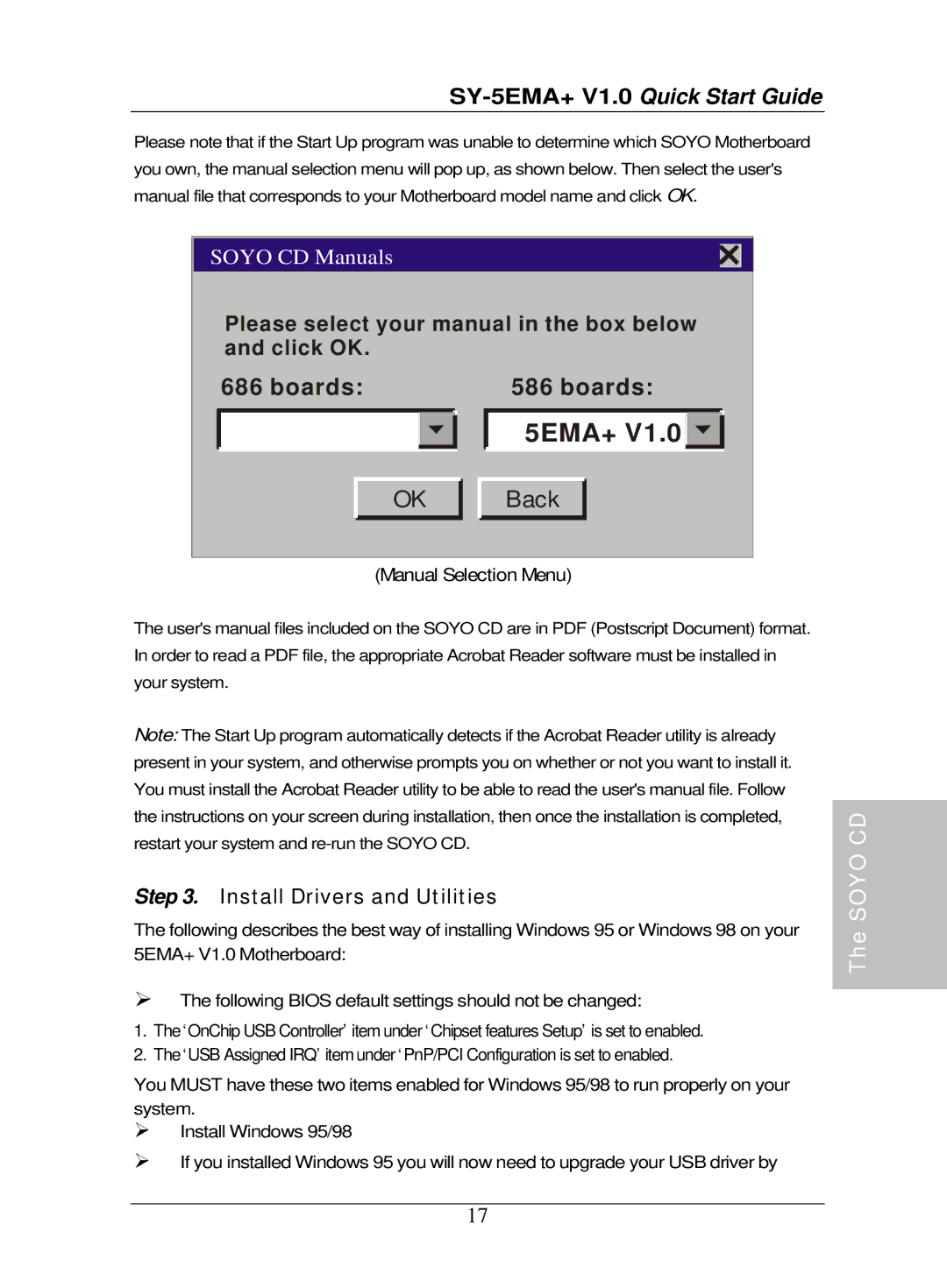 SOYO SY-5EMA quick start 5EMA+ Back, Install Drivers and Utilities 