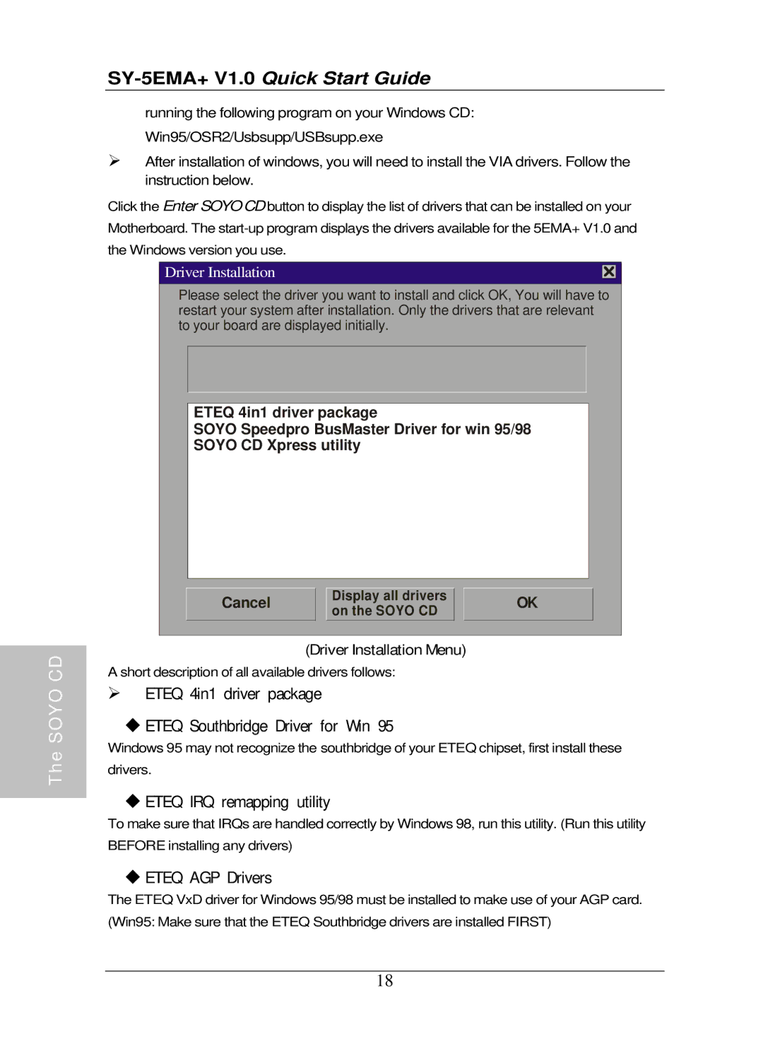 SOYO SY-5EMA Eteq 4in1 driver package Eteq Southbridge Driver for Win, Eteq IRQ remapping utility, Eteq AGP Drivers 