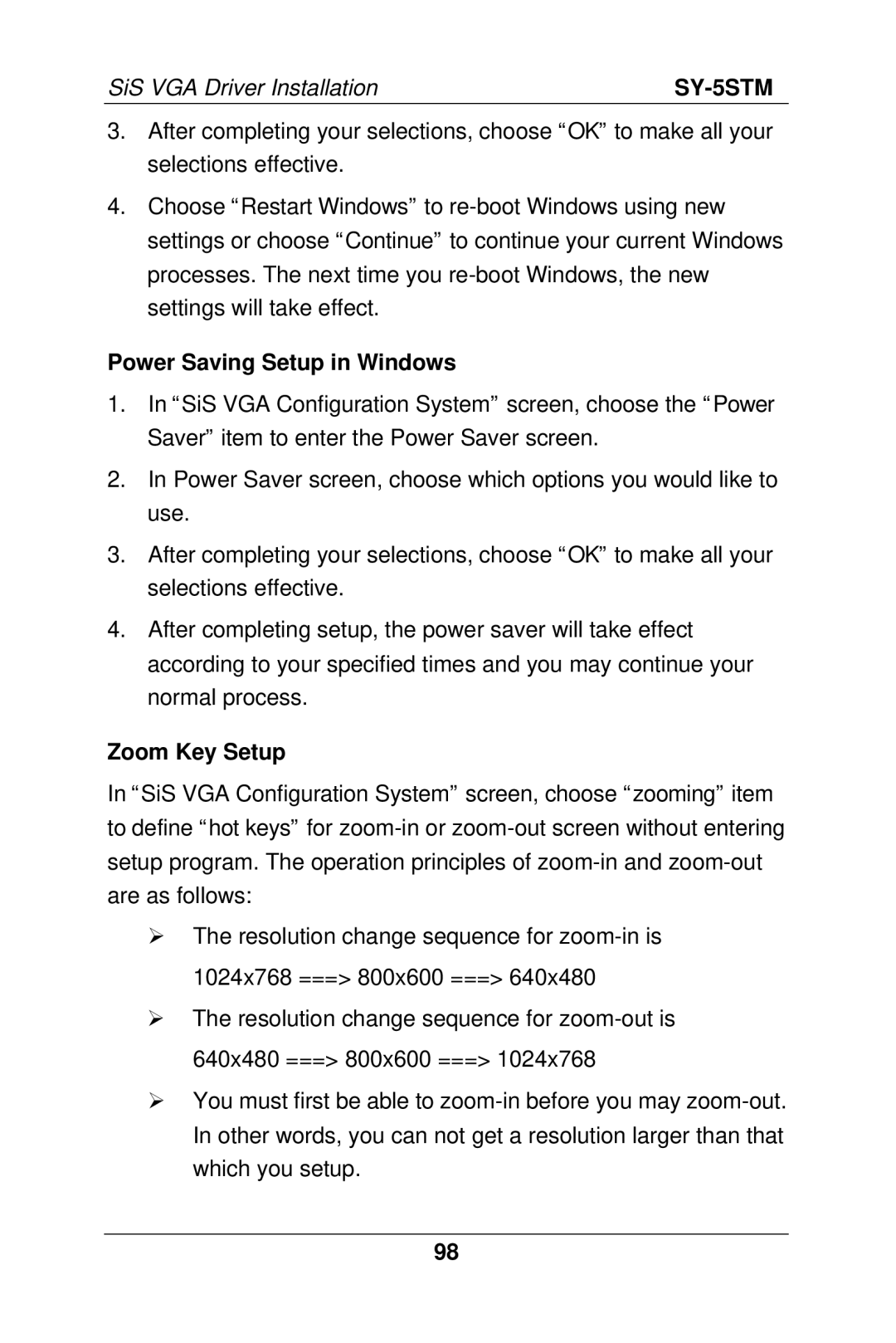 SOYO SY-5S manual Power Saving Setup in Windows, Zoom Key Setup 