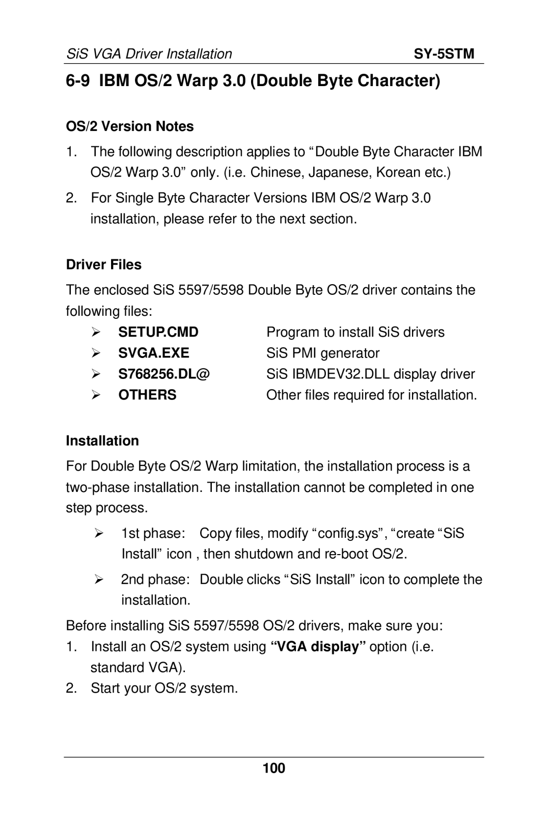 SOYO SY-5S manual IBM OS/2 Warp 3.0 Double Byte Character, Setup.Cmd, Svga.Exe, Others 