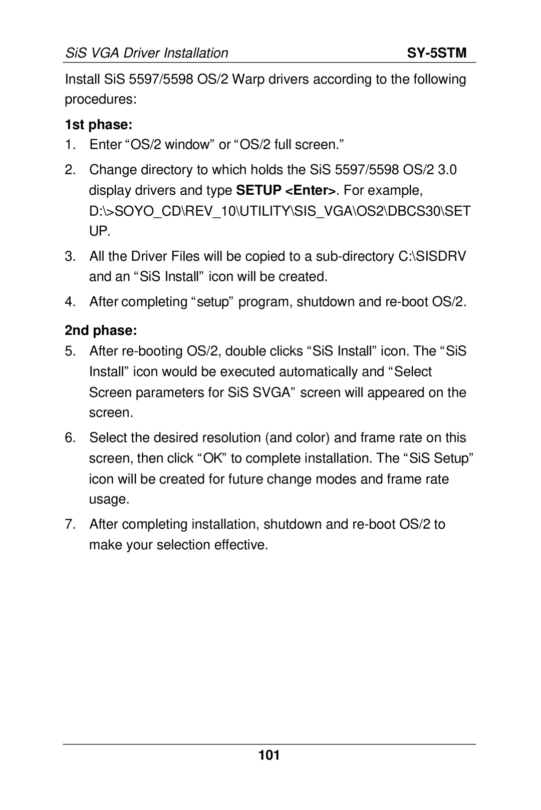 SOYO SY-5S manual 1st phase, 2nd phase, 101 