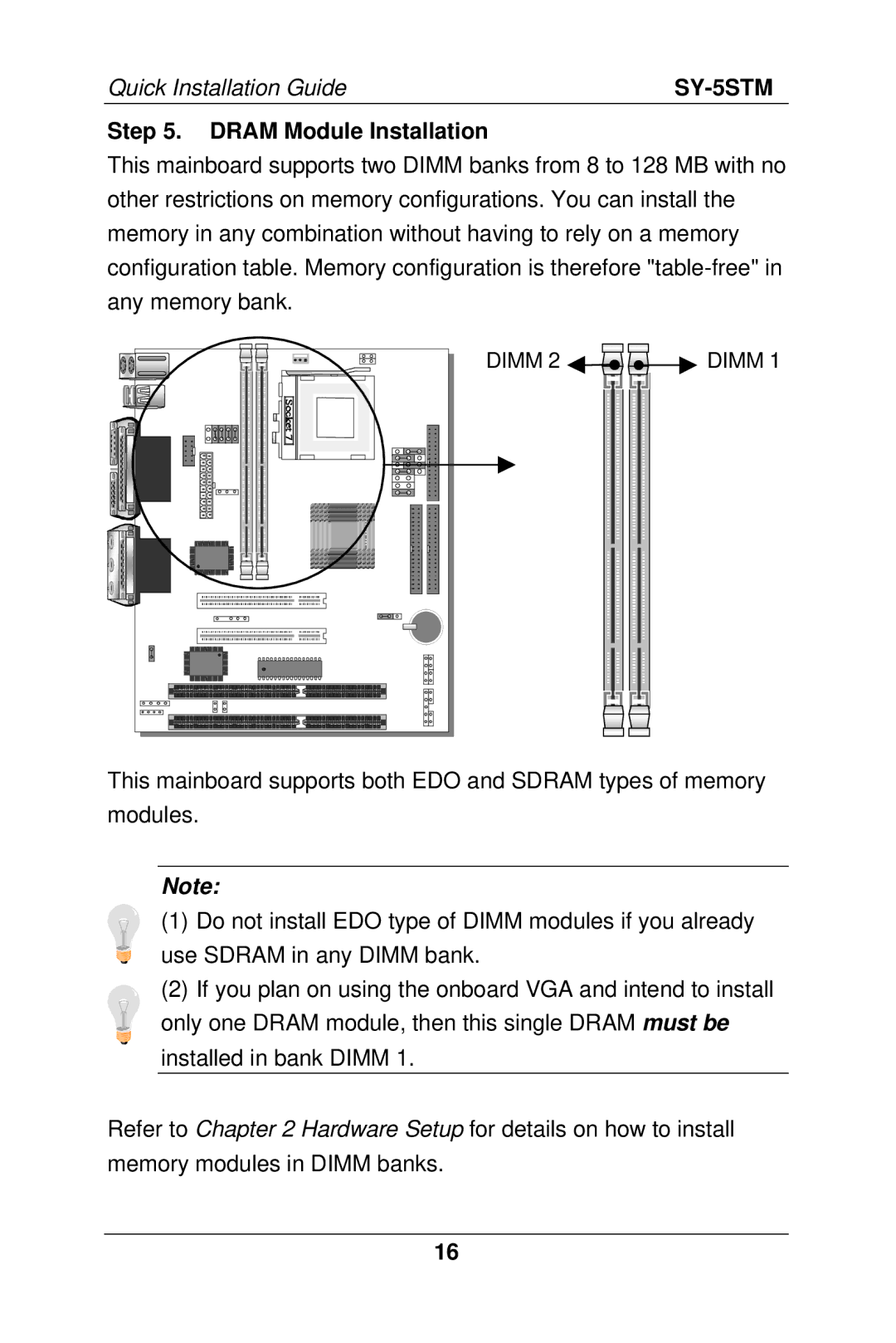 SOYO SY-5S manual Dram Module Installation 