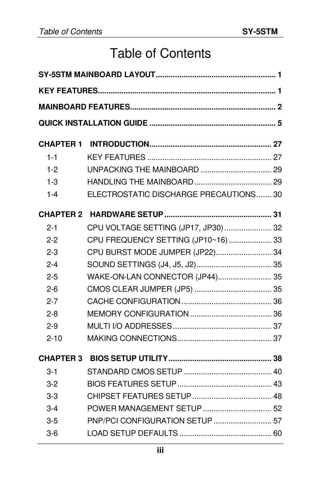 SOYO SY-5S manual Table of Contents 