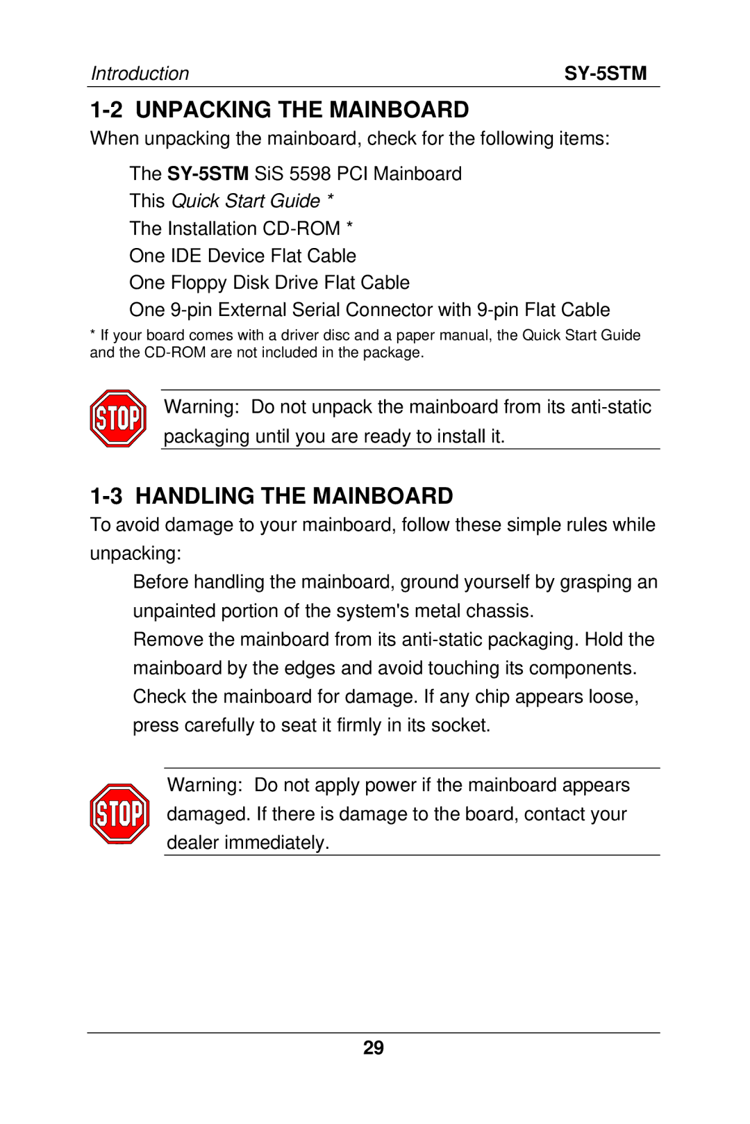 SOYO SY-5S manual Handling the Mainboard, This Quick Start Guide 