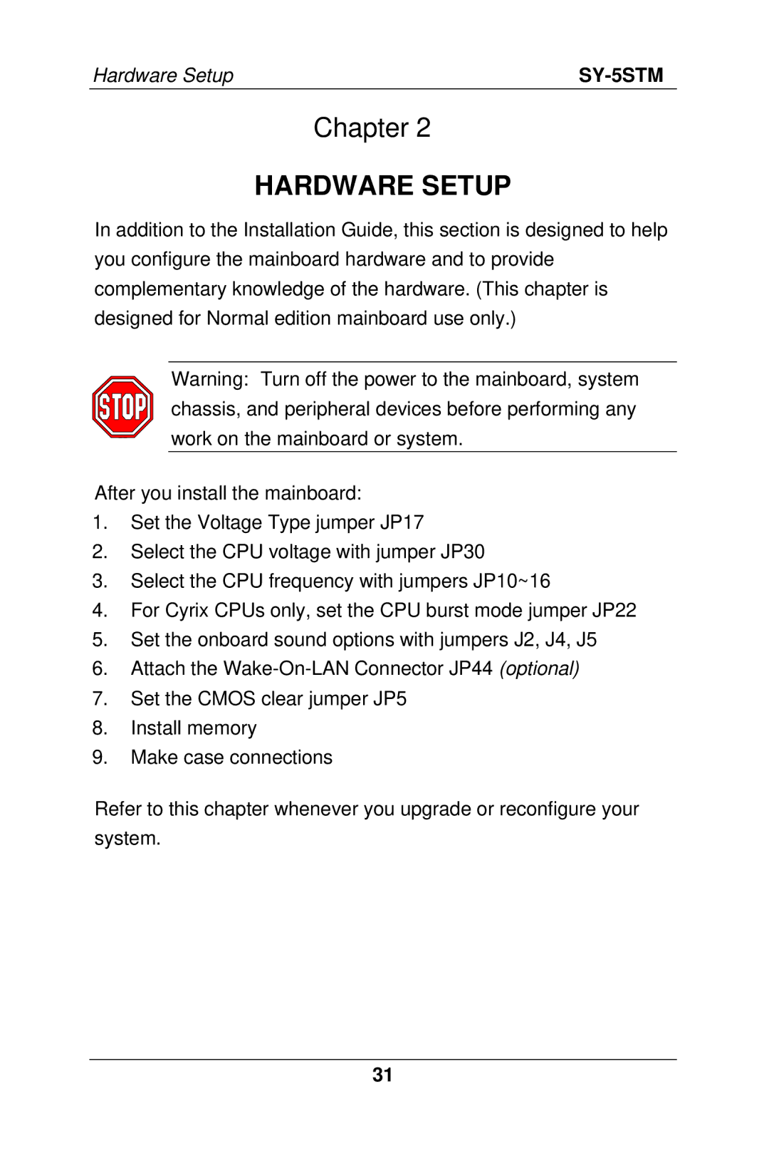 SOYO SY-5S manual Hardware Setup 