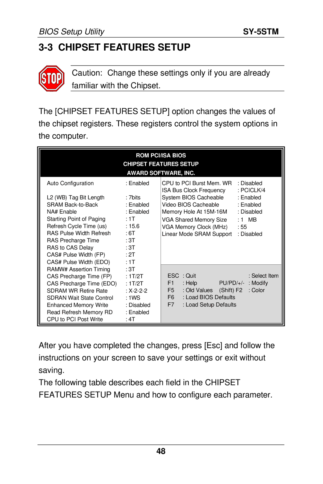 SOYO SY-5S manual ROM PCI/ISA Bios Chipset Features Setup 