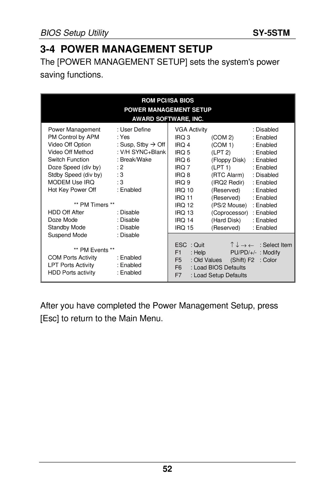 SOYO SY-5S manual ROM PCI/ISA Bios Power Management Setup Award SOFTWARE, INC 