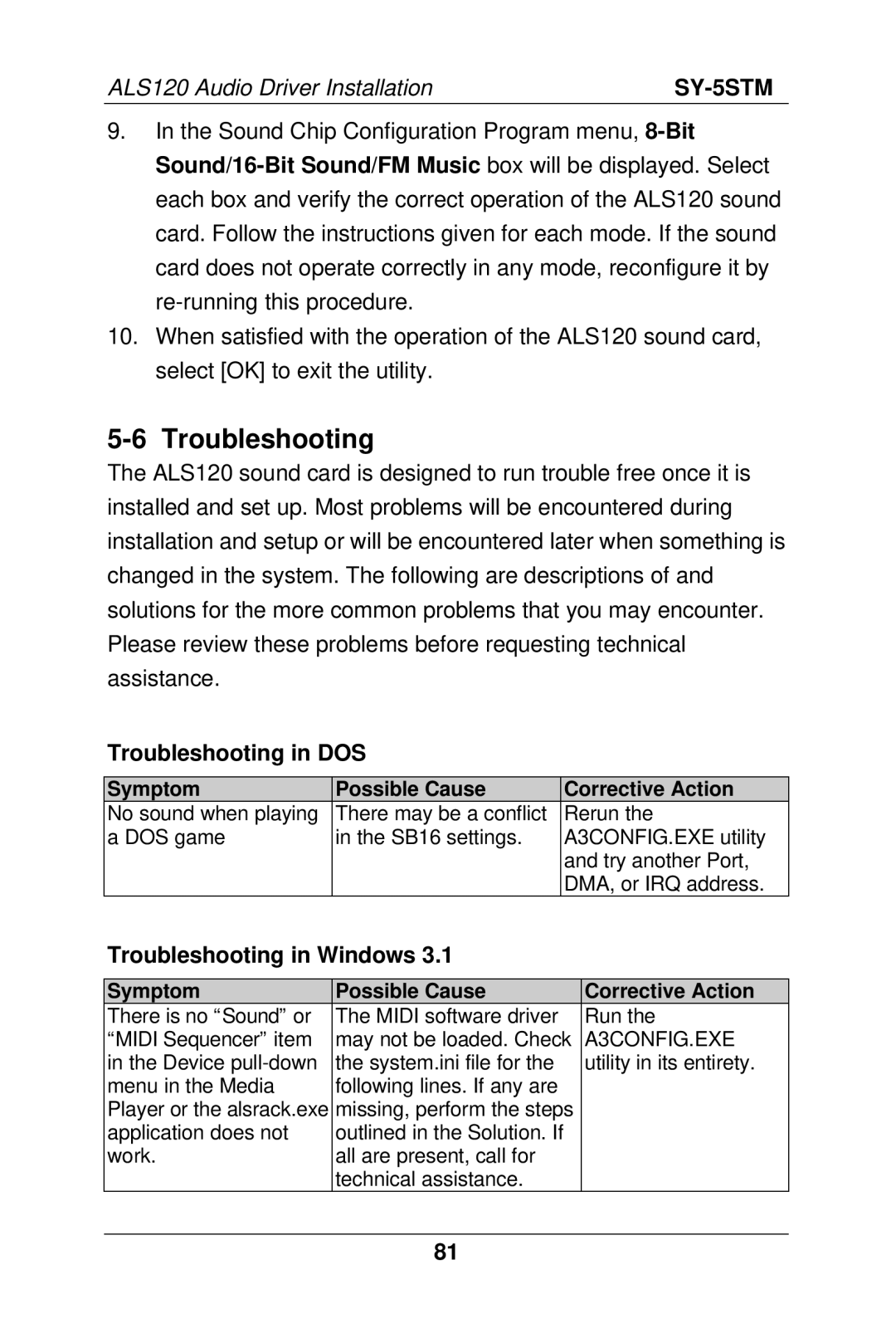 SOYO SY-5S manual Troubleshooting in DOS, Troubleshooting in Windows 