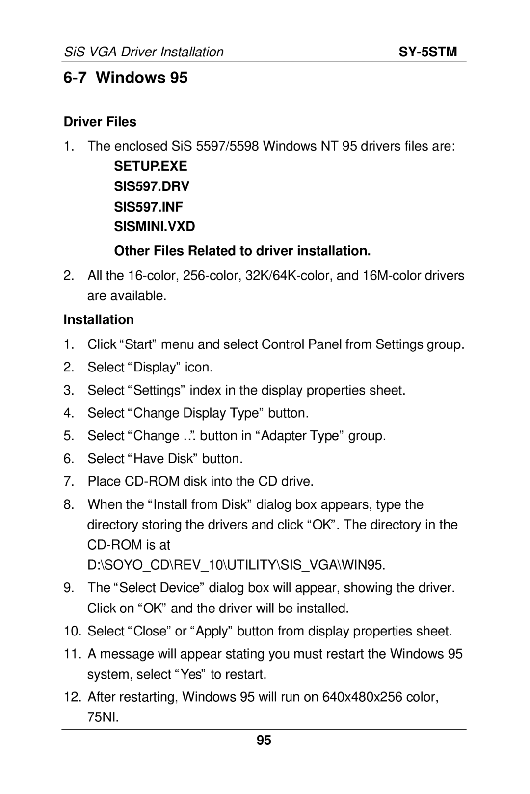 SOYO SY-5S manual SETUP.EXE SIS597.DRV SIS597.INF SISMINI.VXD, Other Files Related to driver installation 