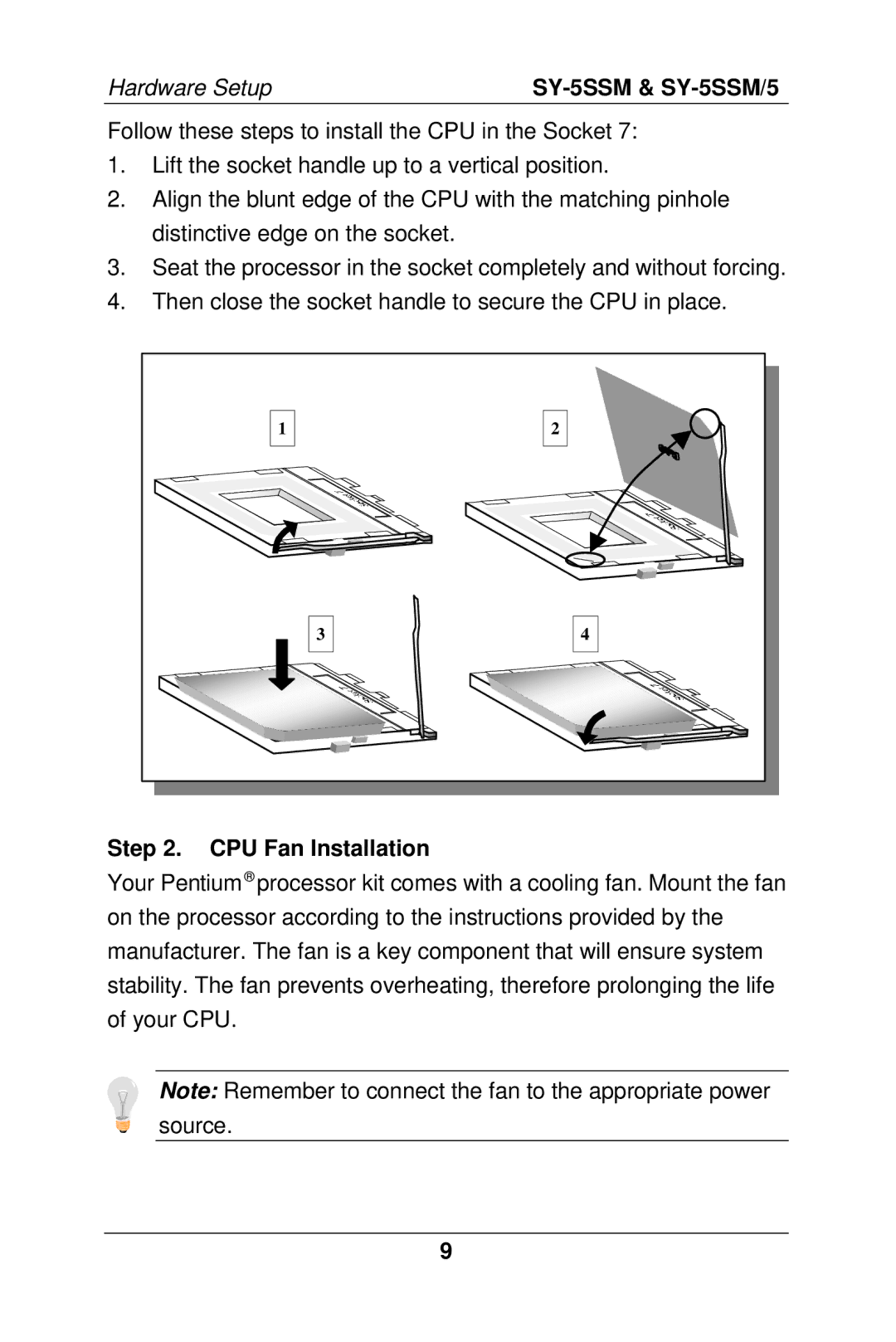 SOYO SY-5SSM/5 manual CPU Fan Installation 