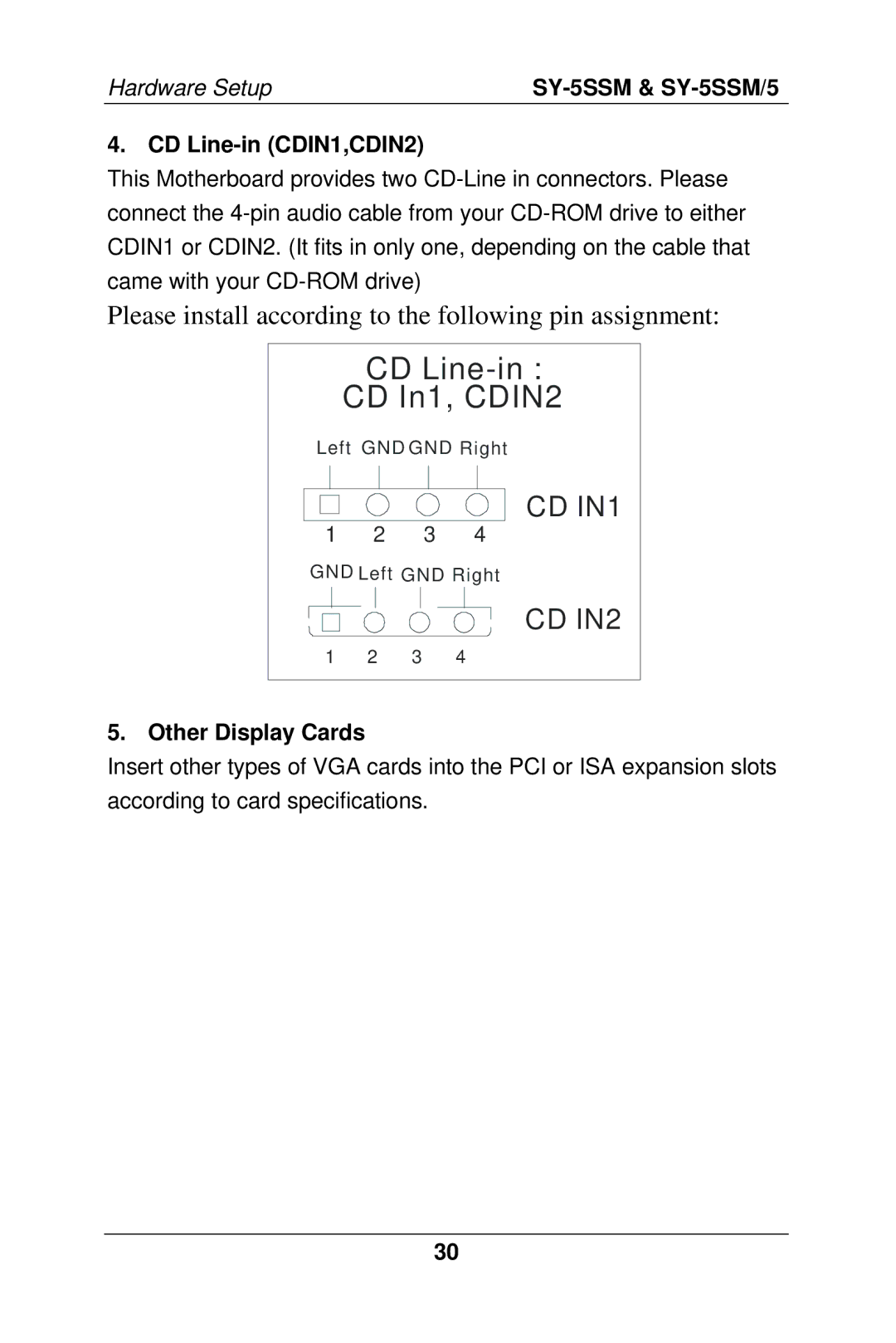 SOYO SY-5SSM/5 manual CD Line-in CDIN1,CDIN2, Other Display Cards 