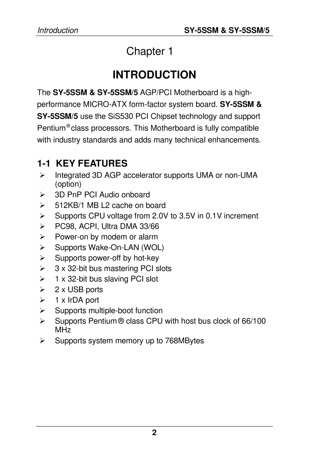 SOYO SY-5SSM/5 manual KEY Features, Introduction 