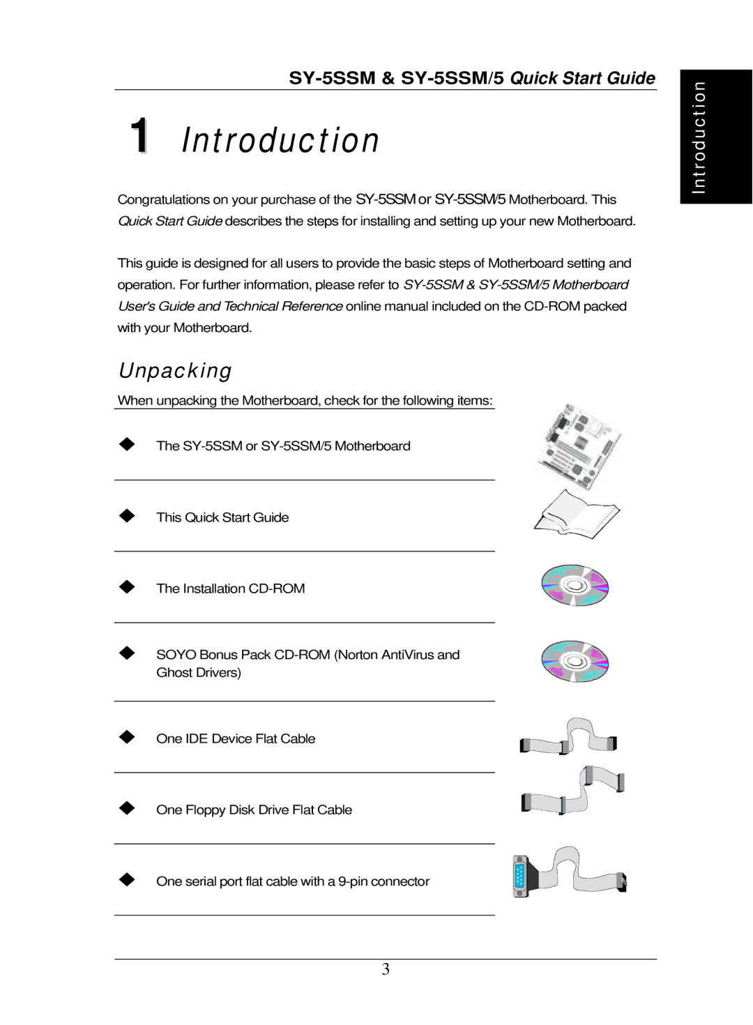 SOYO SY-5SSM/5 quick start Introduction, Unpacking 