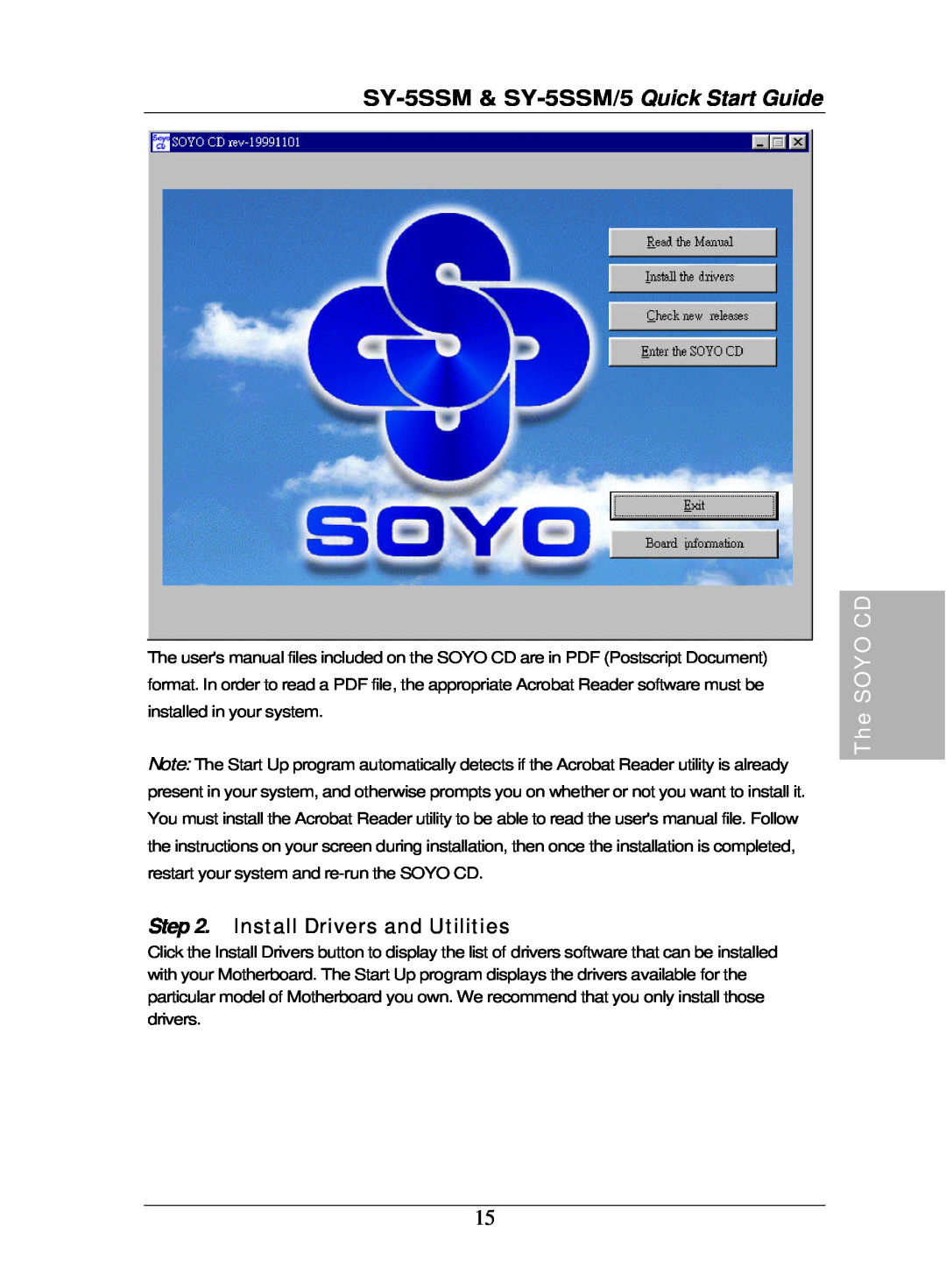 SOYO quick start Install Drivers and Utilities, SY-5SSM & SY-5SSM/5 Quick Start Guide 