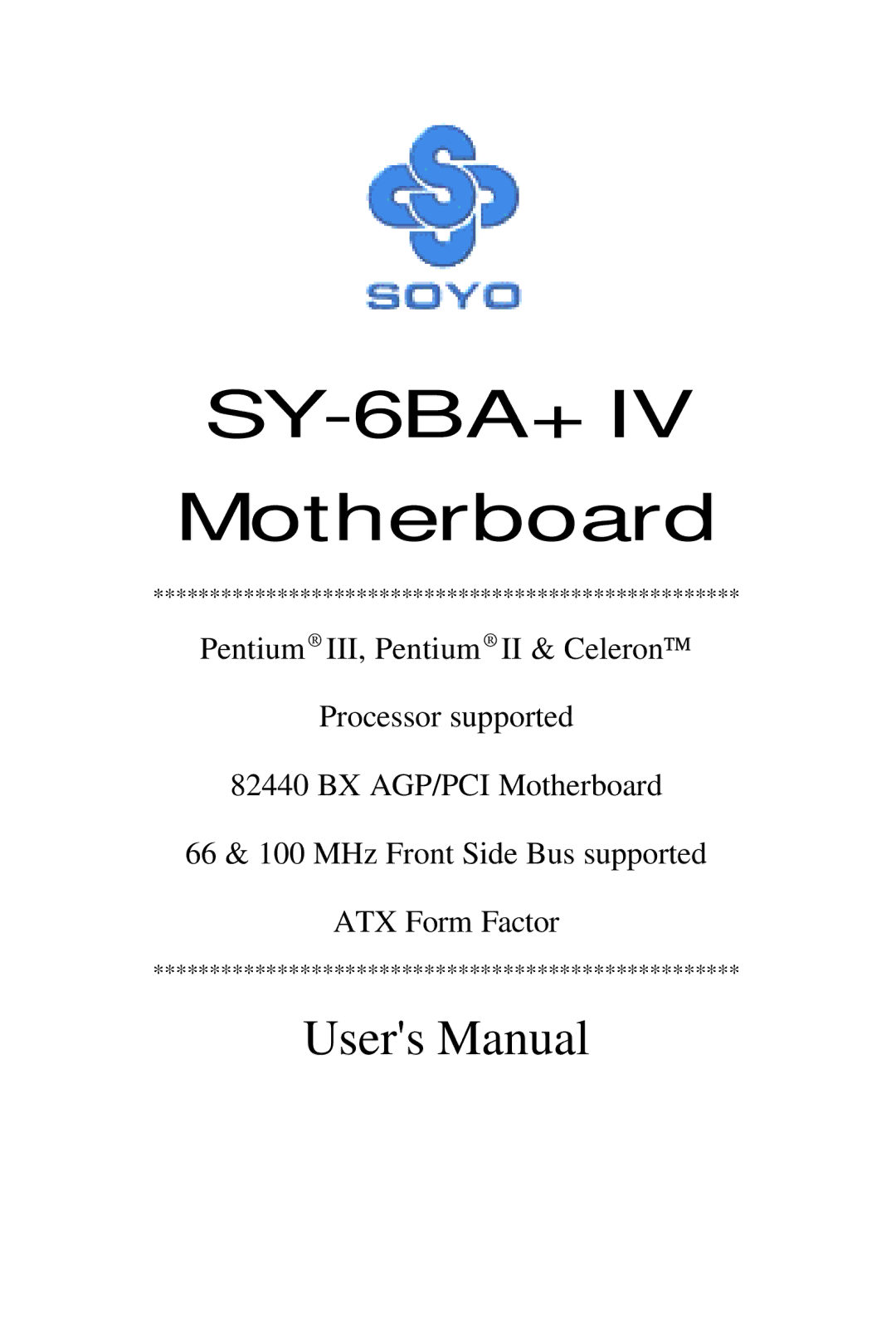 SOYO SY-6BA+ IV user manual 