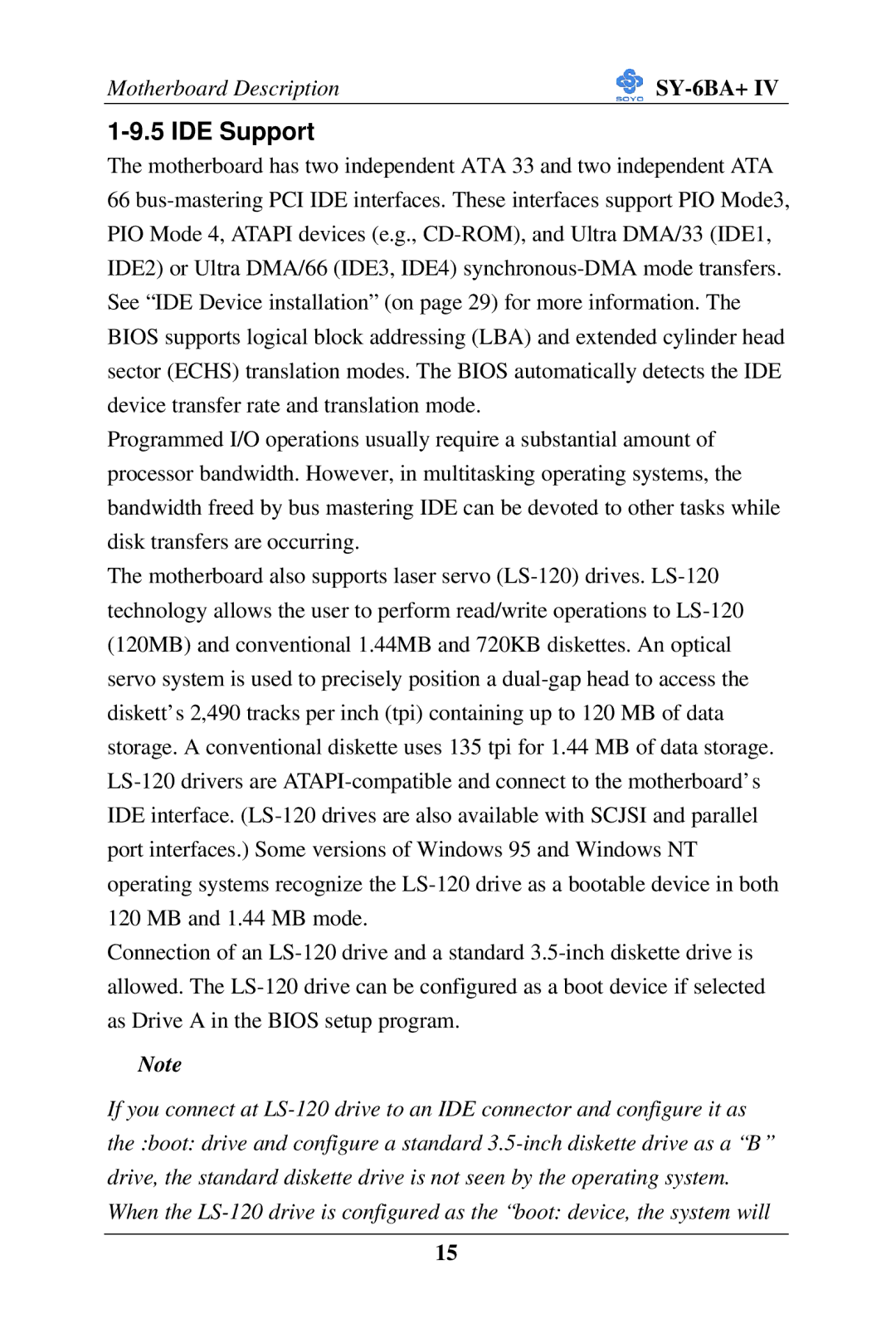 SOYO SY-6BA+ IV user manual IDE Support 