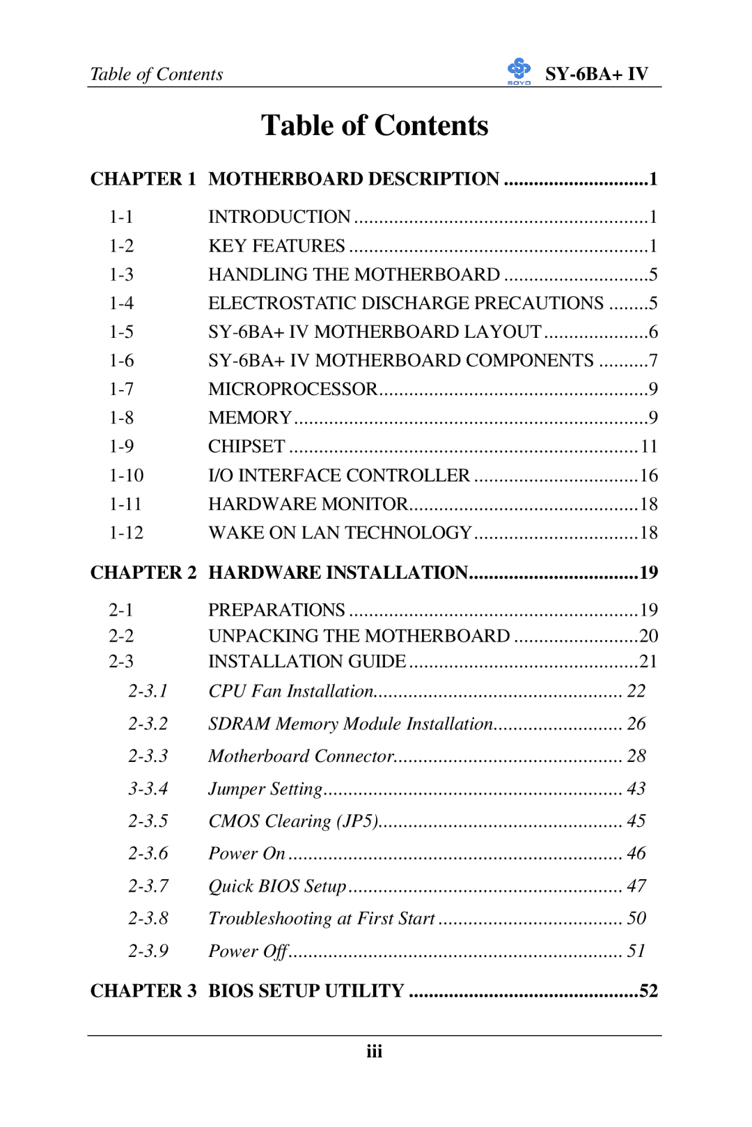 SOYO SY-6BA+ IV user manual Table of Contents 