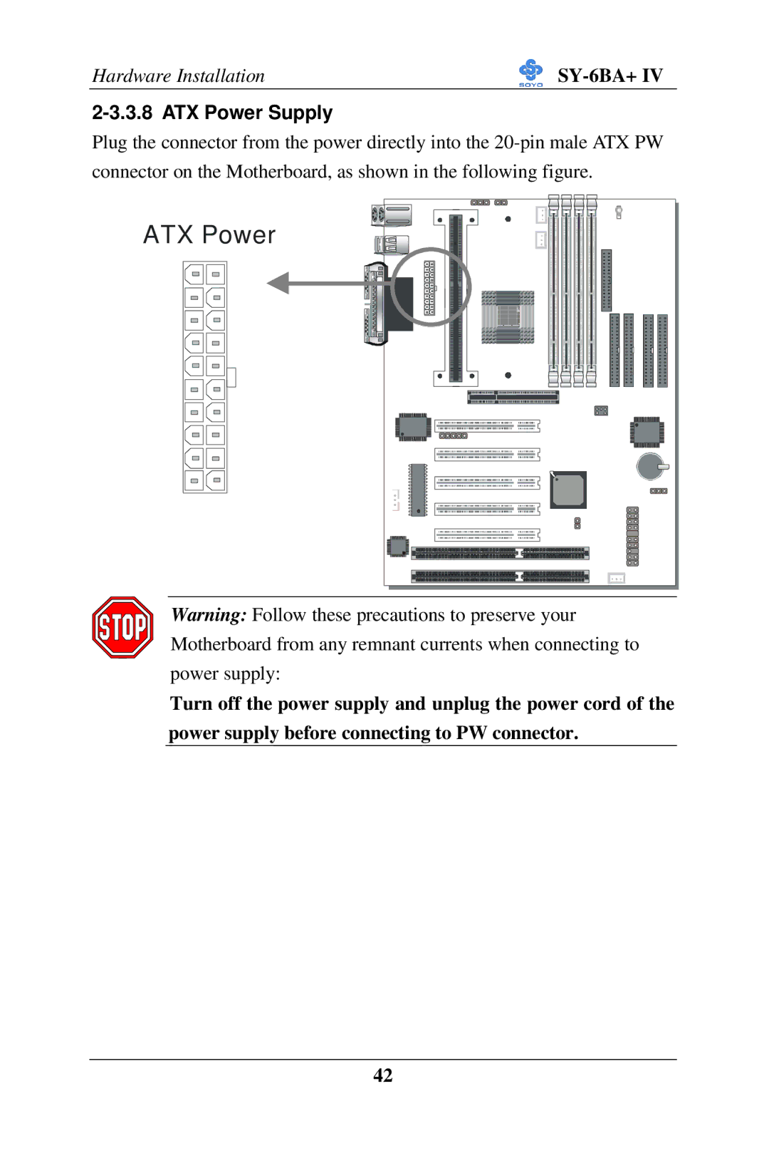 SOYO SY-6BA+ IV user manual ATX Power 