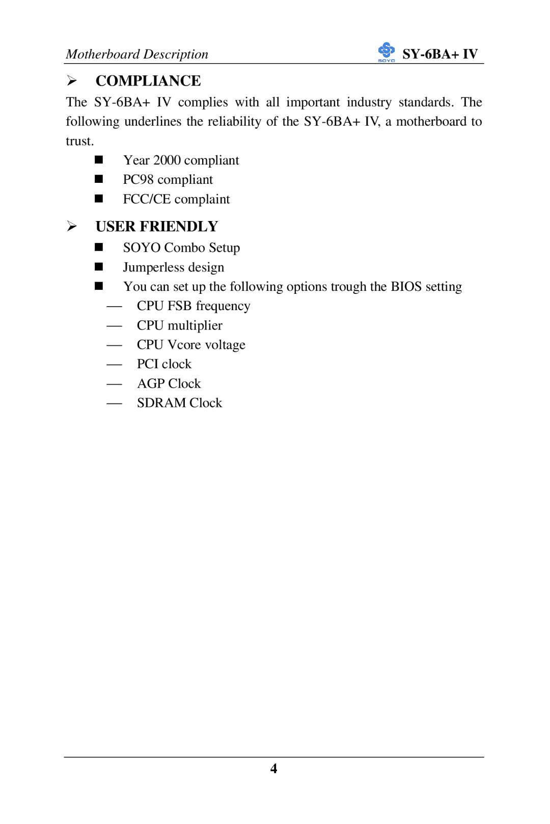 SOYO SY-6BA+ IV user manual Compliance 