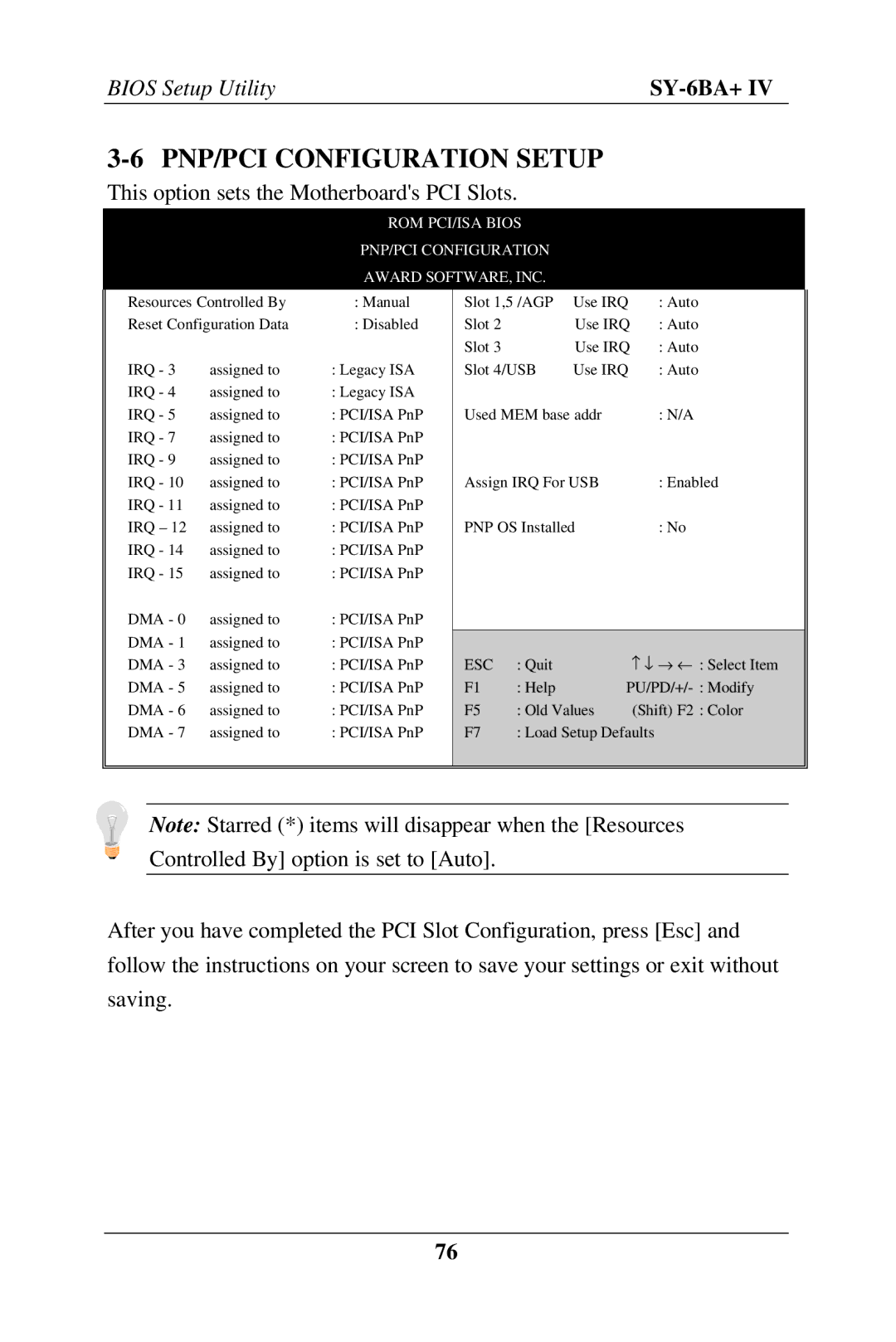 SOYO SY-6BA+ IV user manual PNP/PCI Configuration Setup, This option sets the Motherboards PCI Slots 