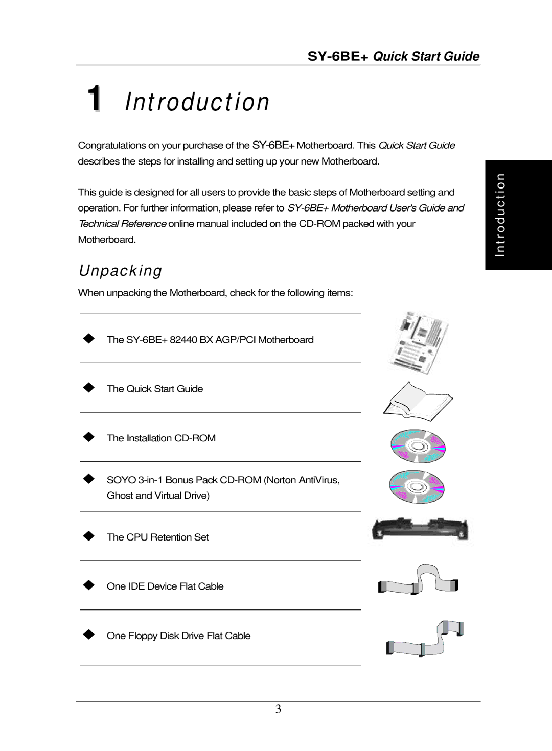 SOYO SY-6BE+ quick start Introduction, Unpacking 