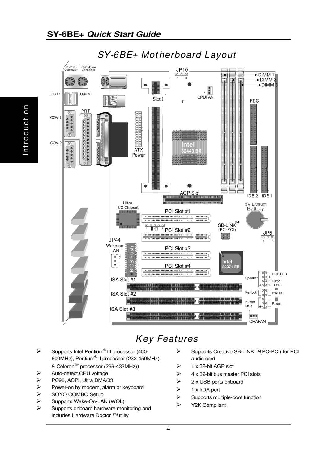 SOYO quick start SY-6BE+ Motherboard Layout 