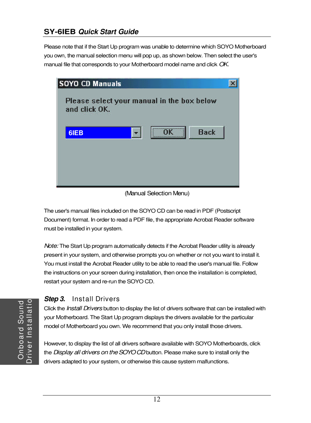 SOYO SY-6IEB quick start Install Drivers 