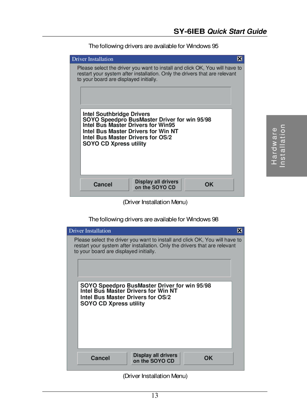 SOYO SY-6IEB quick start Driver Installation Menu 