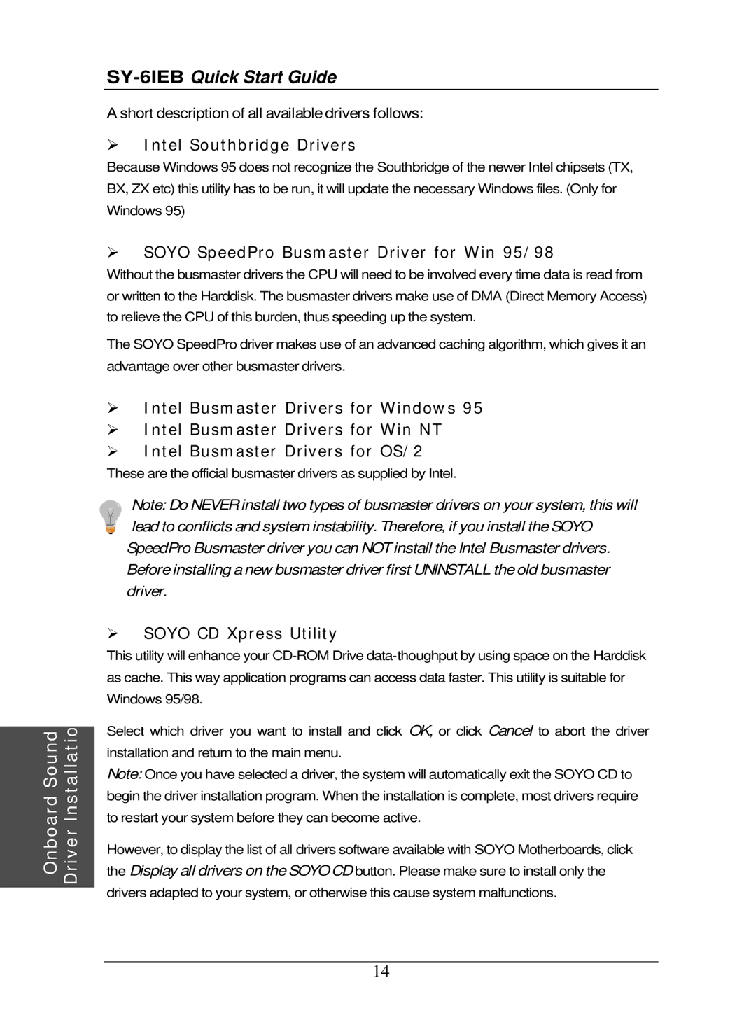 SOYO SY-6IEB quick start Intel Southbridge Drivers 