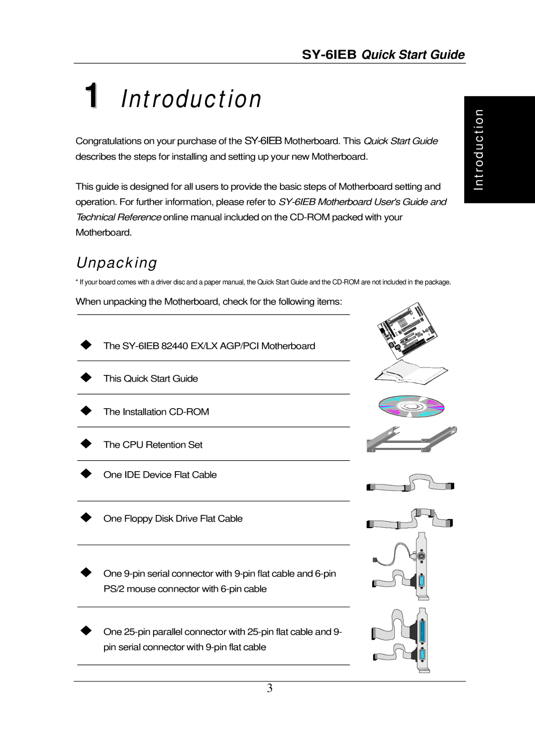 SOYO SY-6IEB quick start Introduction, Unpacking 