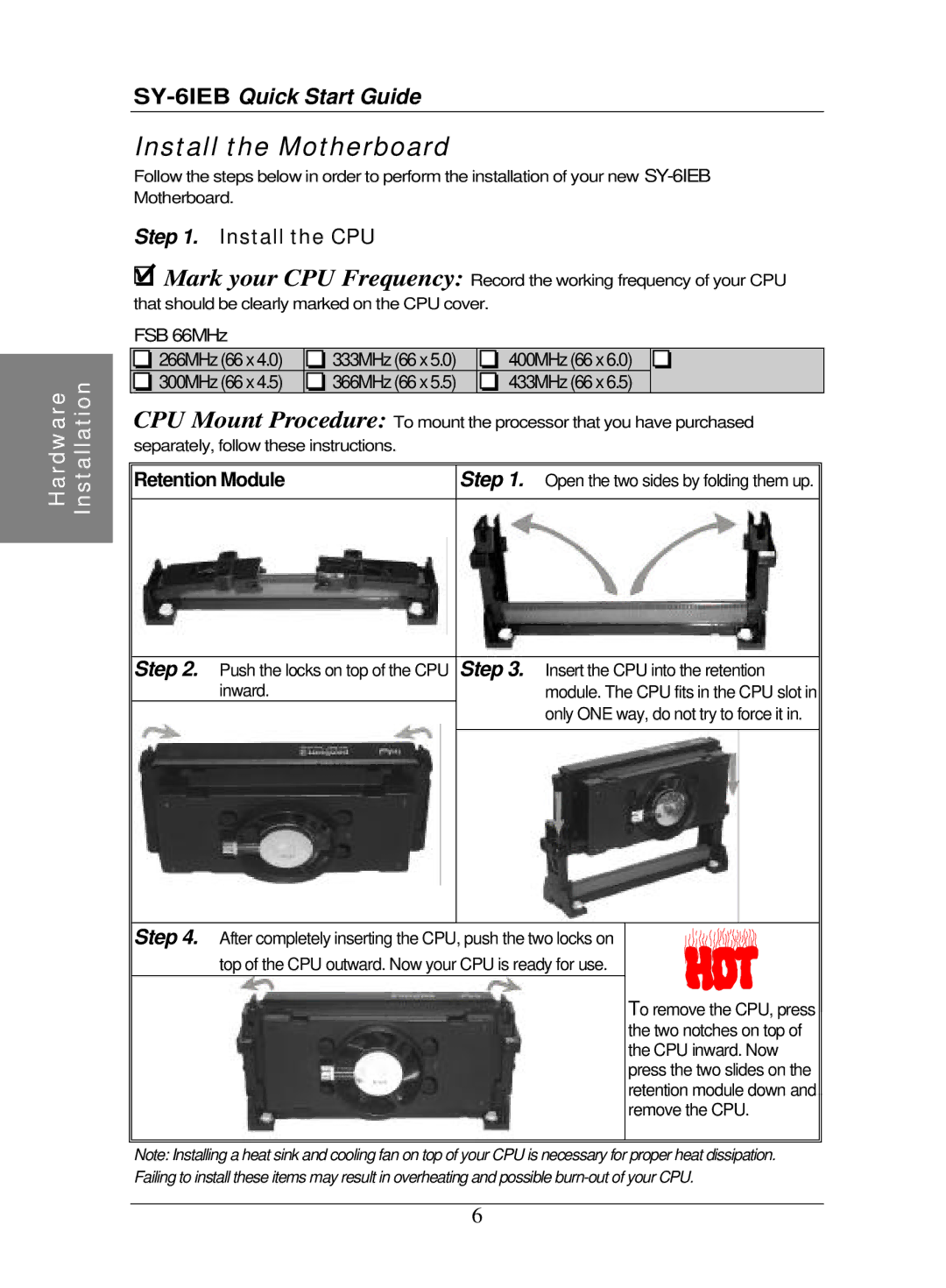 SOYO SY-6IEB quick start Install the CPU, Retention Module 