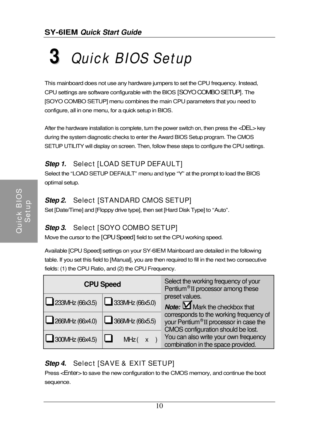 SOYO SY-6IEM quick start Quick Bios Setup 